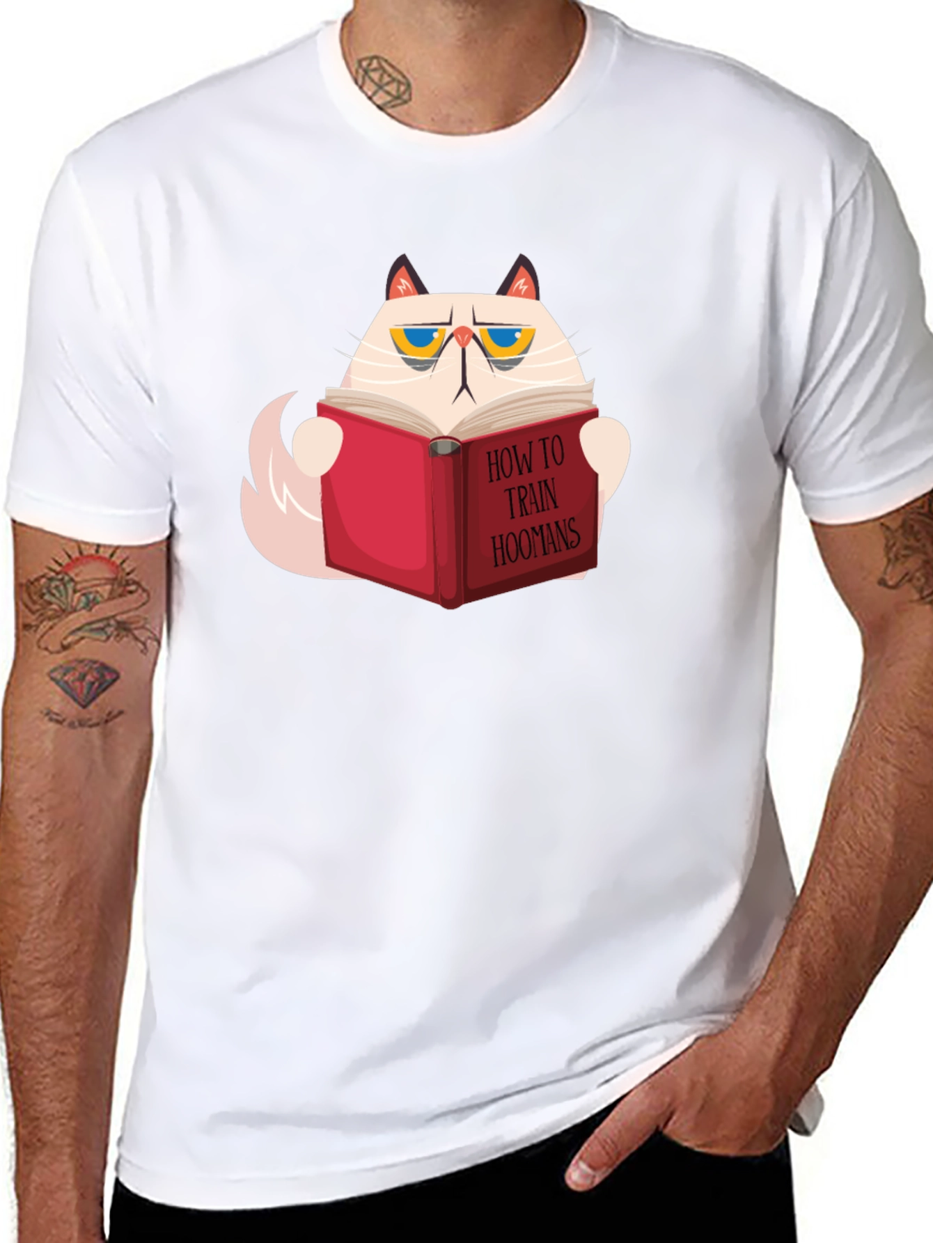 Cat Reading How To Train Hoomans Black T-Shirt
