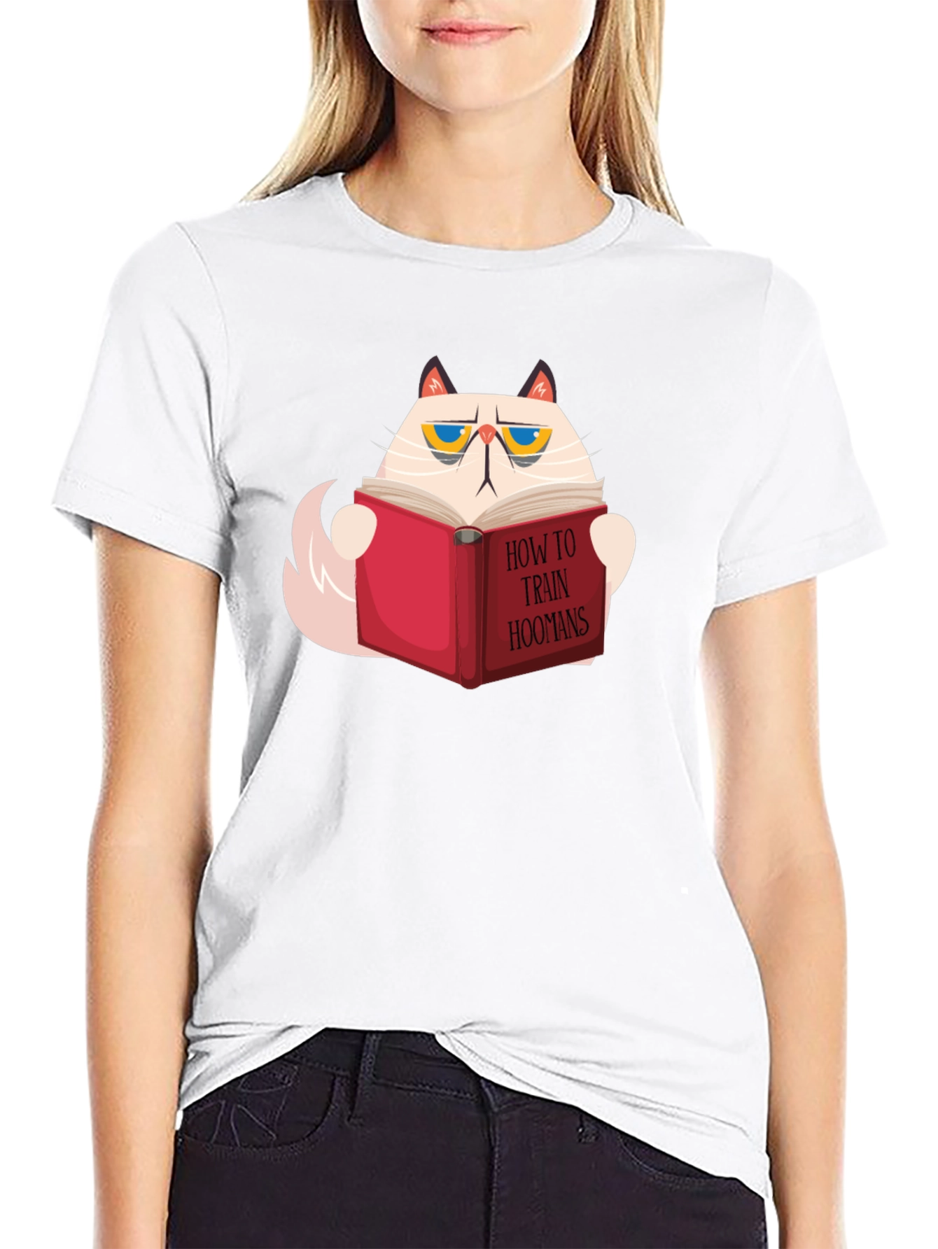 Cat Reading How To Train Hoomans Black T-Shirt