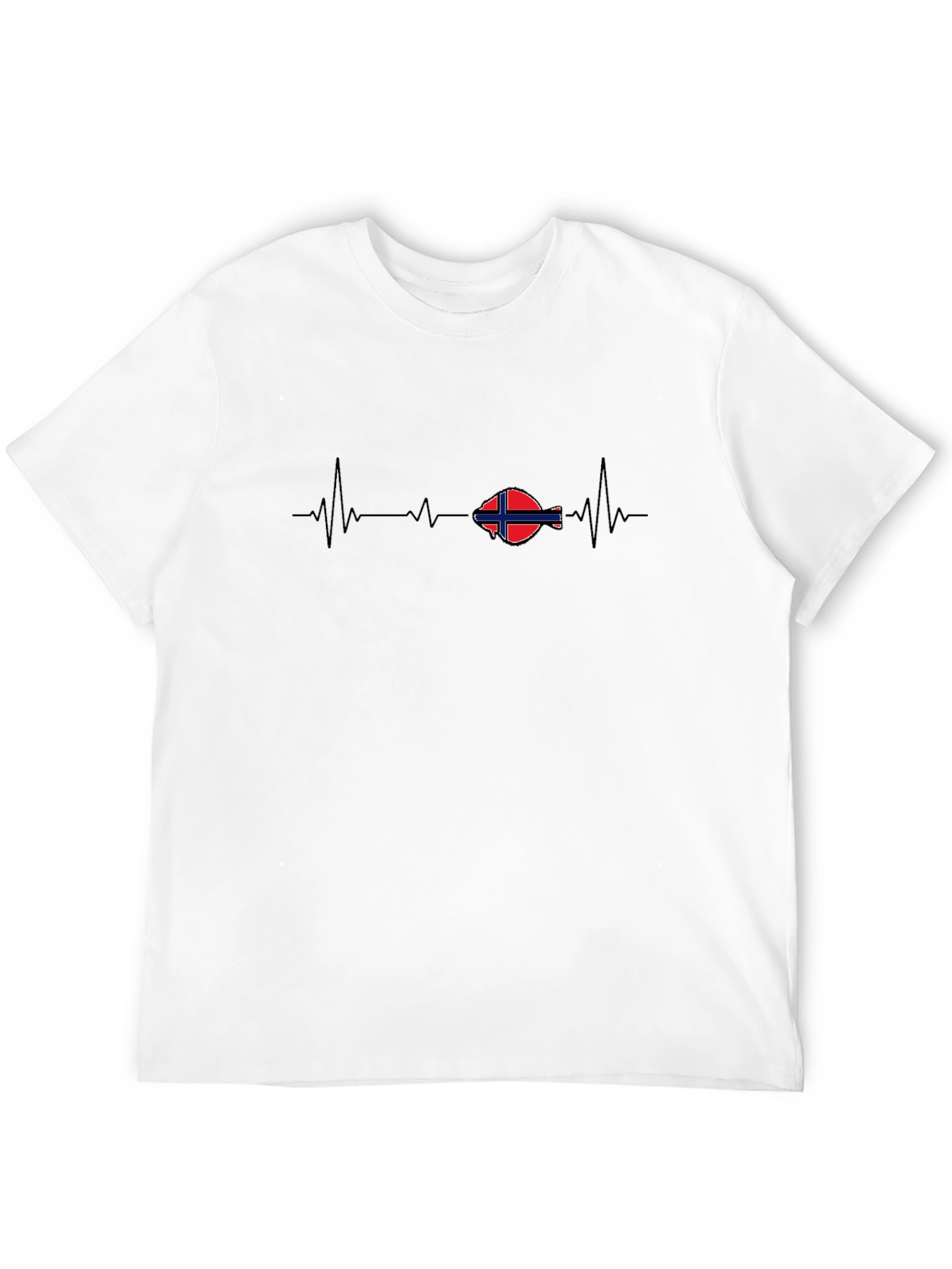 Norway Flag Heartbeat T-Shirt - Black Cotton Tee