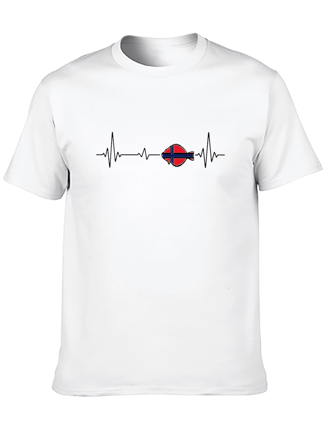 Norway Flag Heartbeat T-Shirt - Black Cotton Tee
