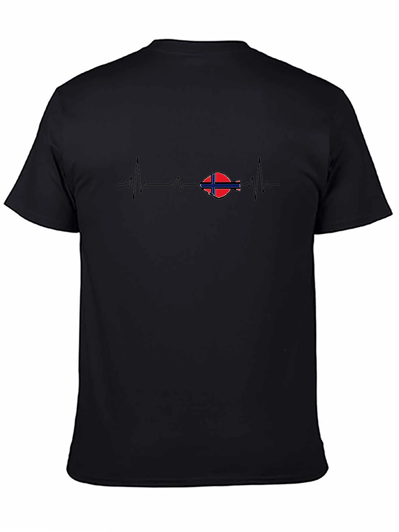 Norway Flag Heartbeat T-Shirt - Black Cotton Tee