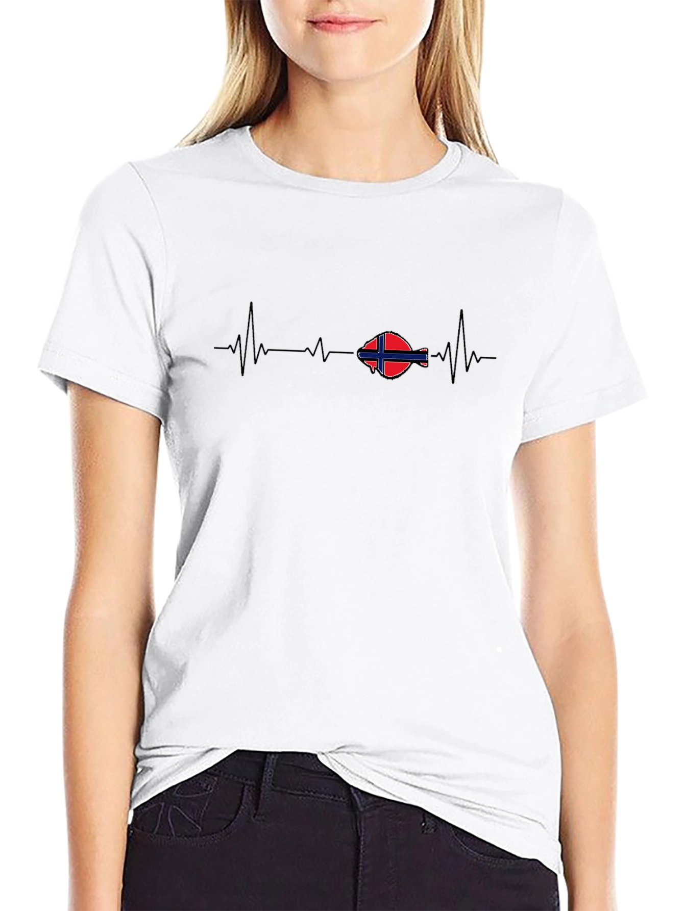Norway Flag Heartbeat T-Shirt - Black Cotton Tee