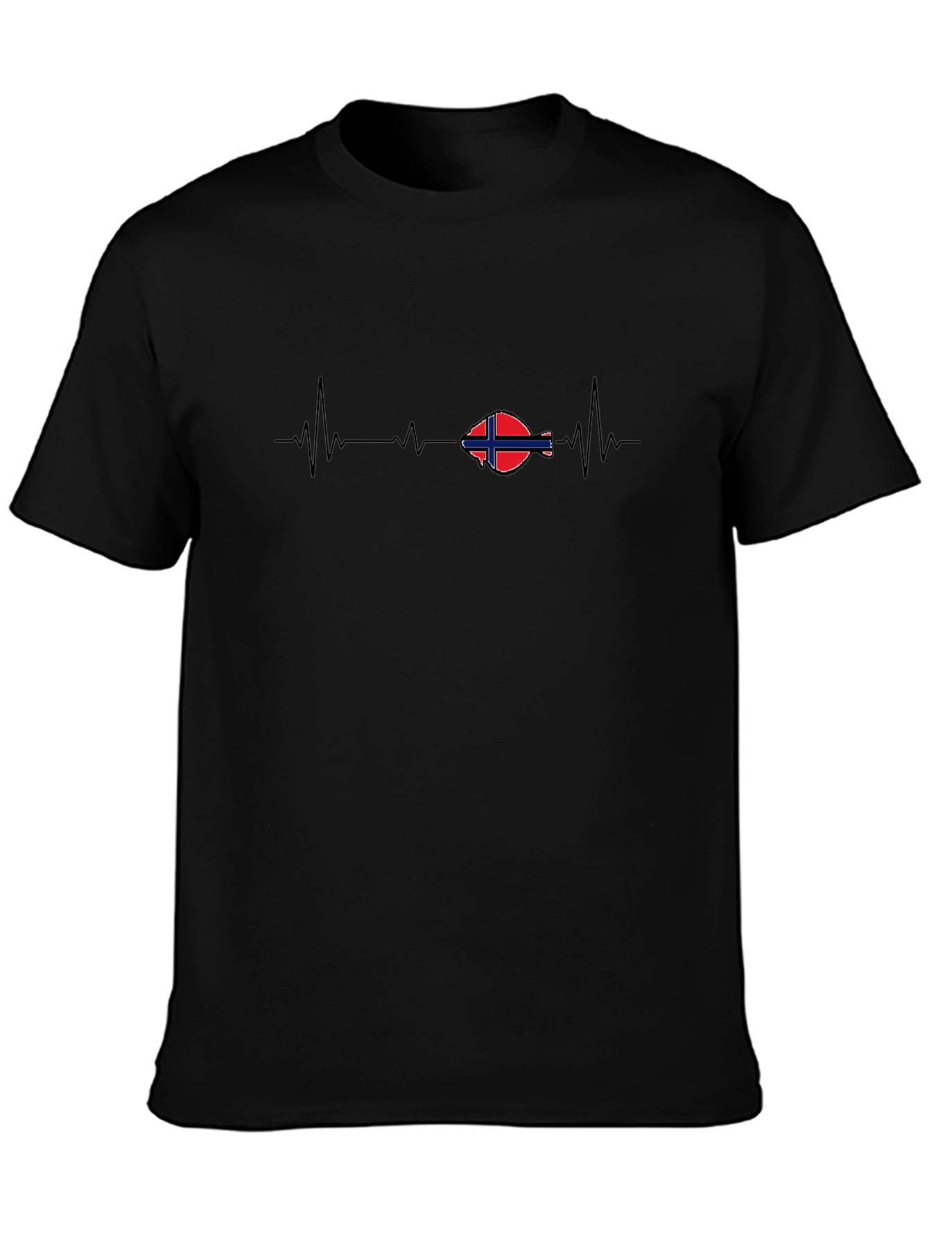 Norway Flag Heartbeat T-Shirt - Black Cotton Tee