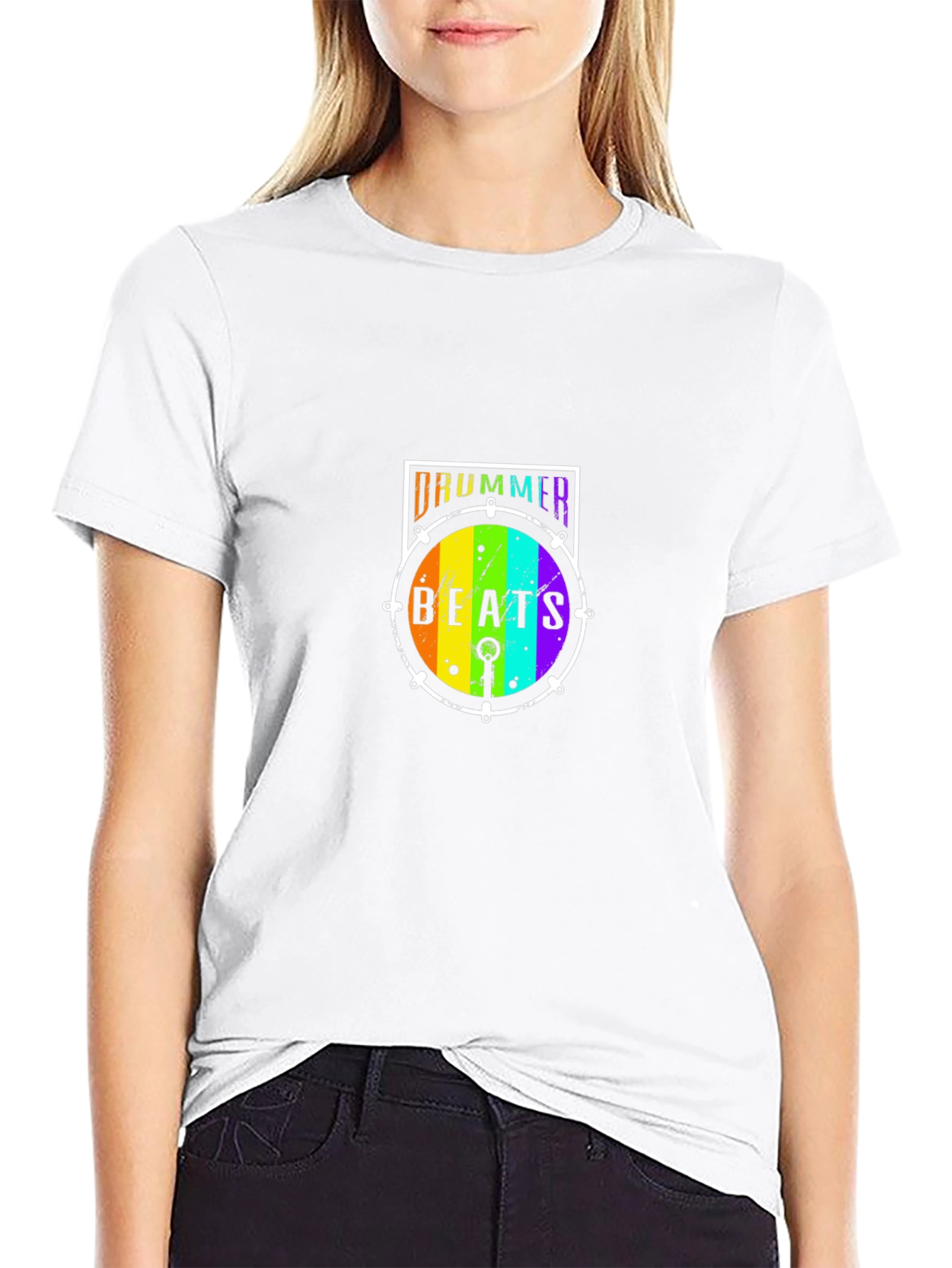 Drummer Beats Rainbow Drum Graphic T-Shirt