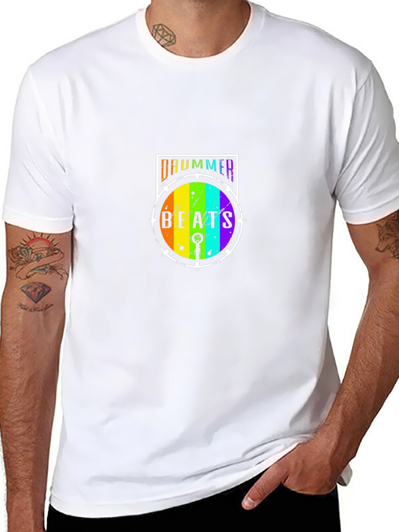 Drummer Beats Rainbow Drum Graphic T-Shirt