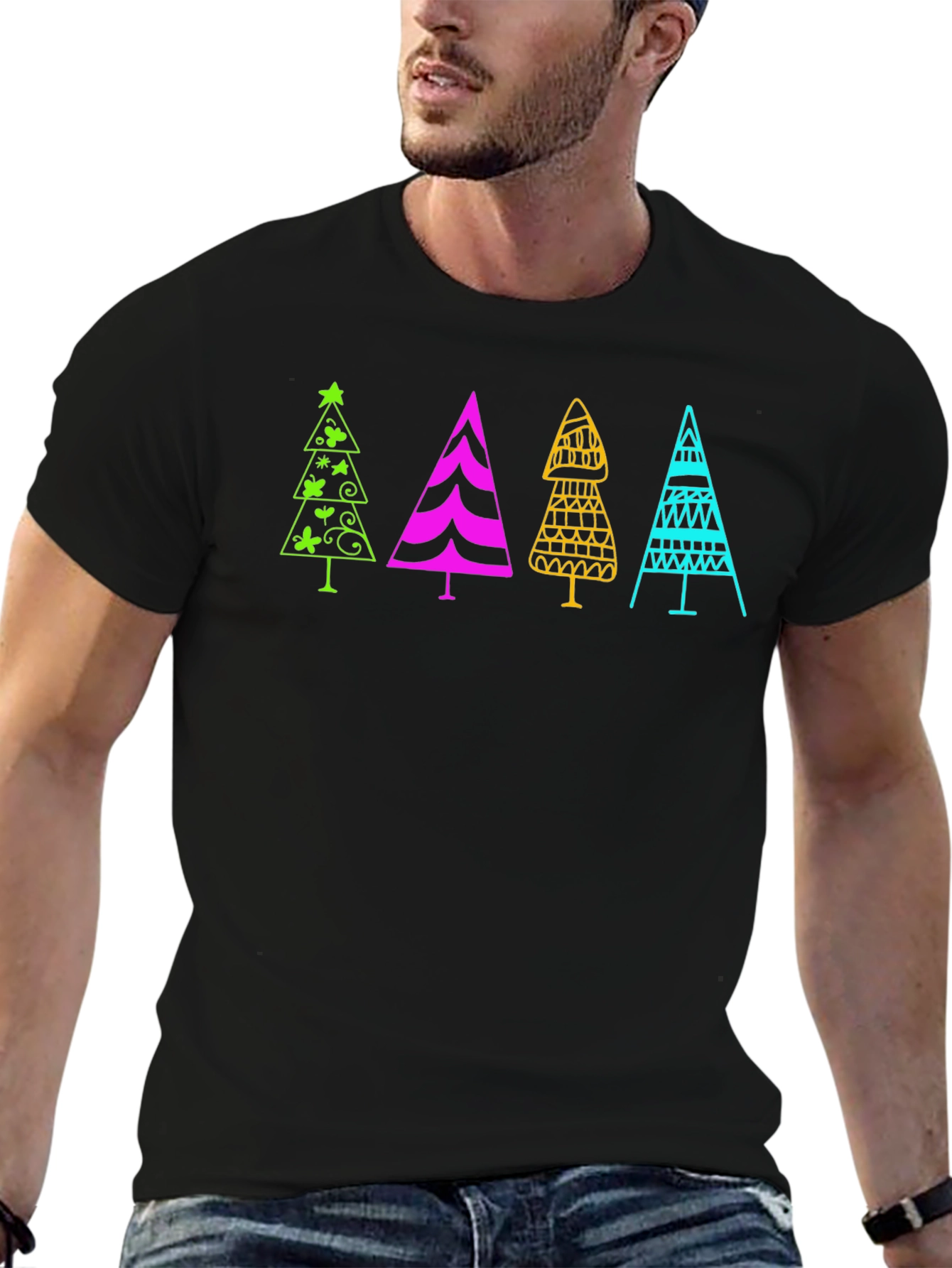 Fun Christmas Trees Black T-Shirt