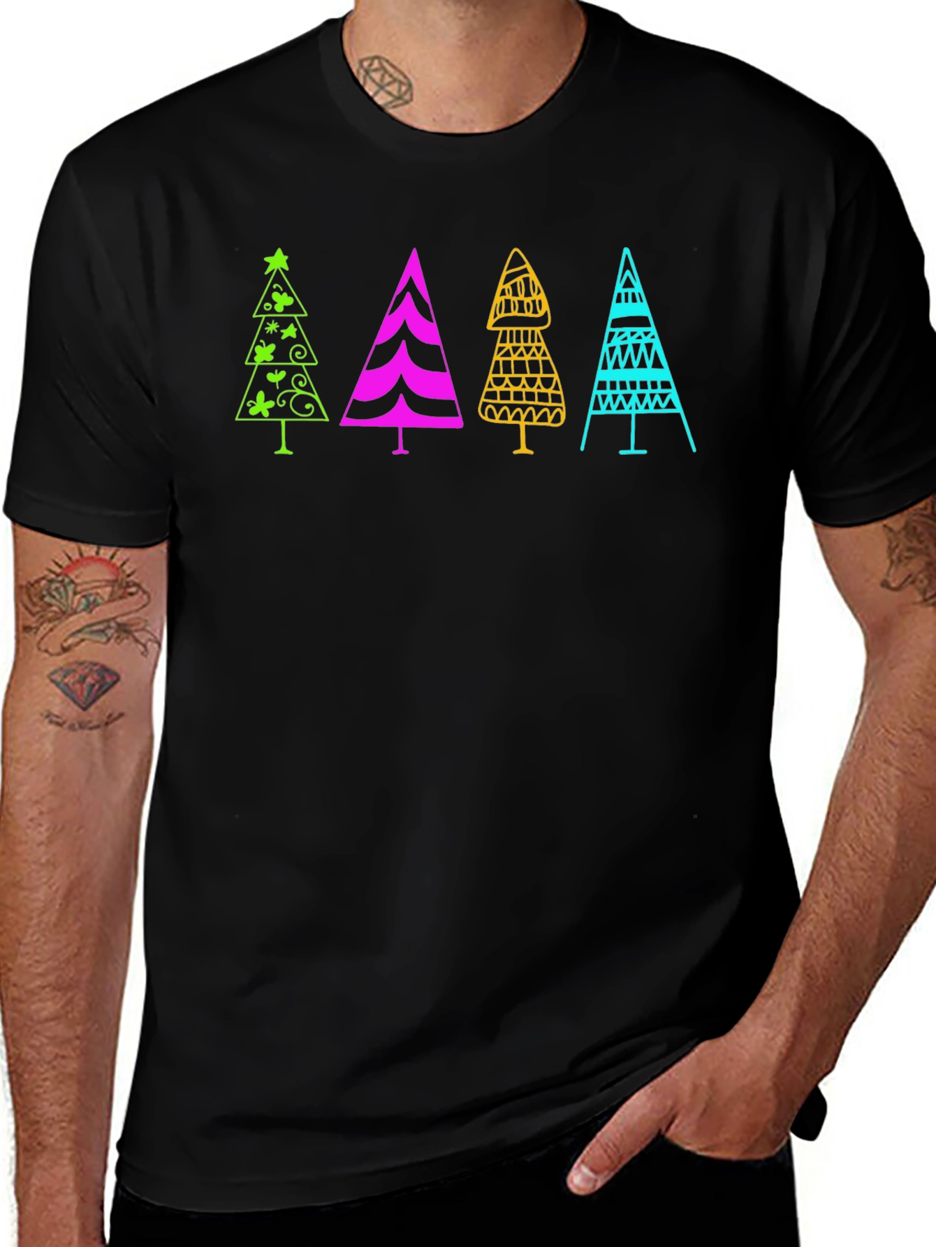 Fun Christmas Trees Black T-Shirt