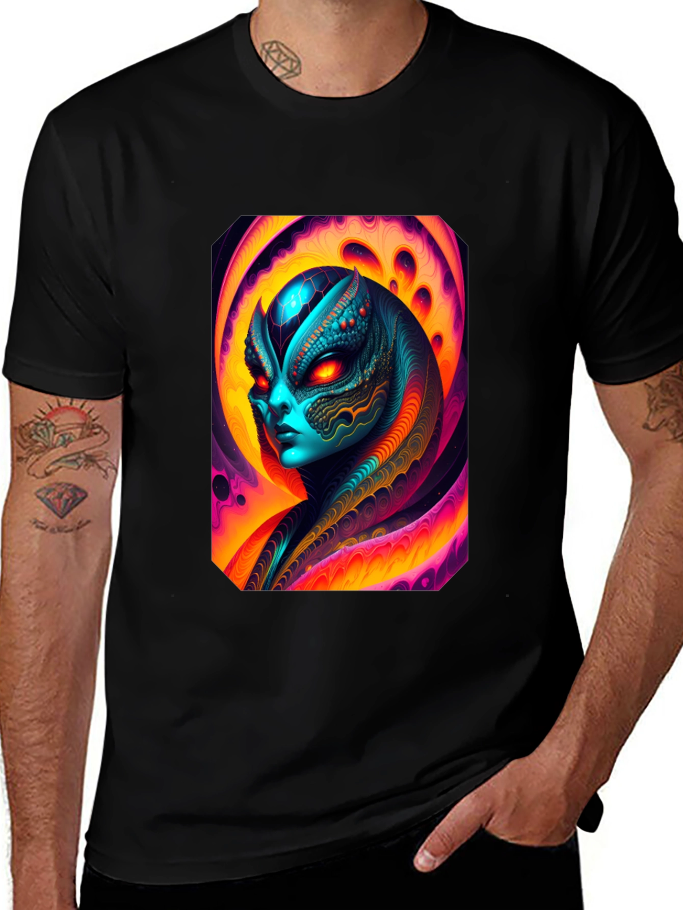 Alien Graphic Tee - Black Cotton T-Shirt