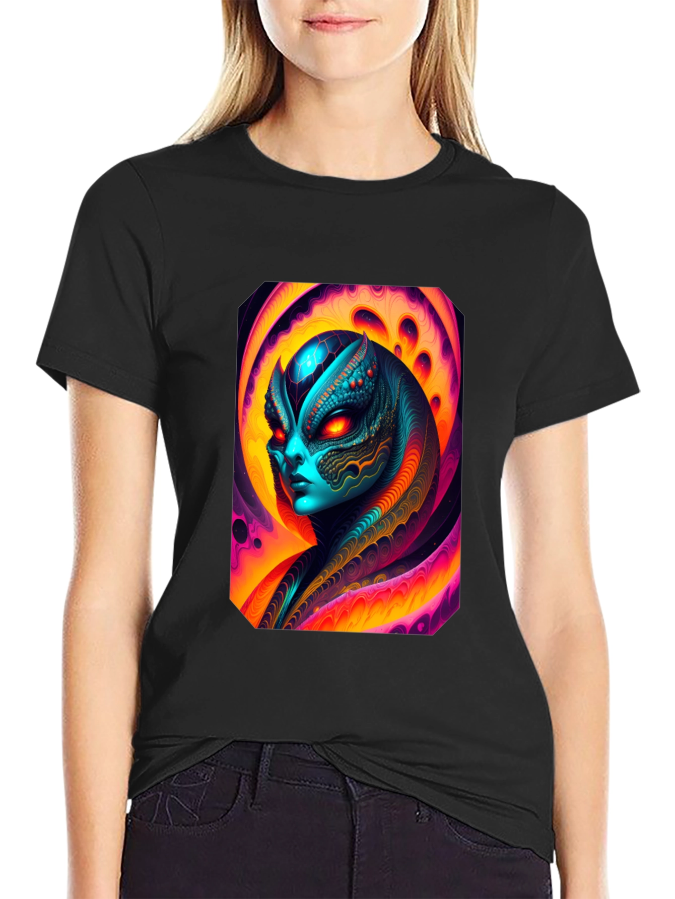 Alien Graphic Tee - Black Cotton T-Shirt