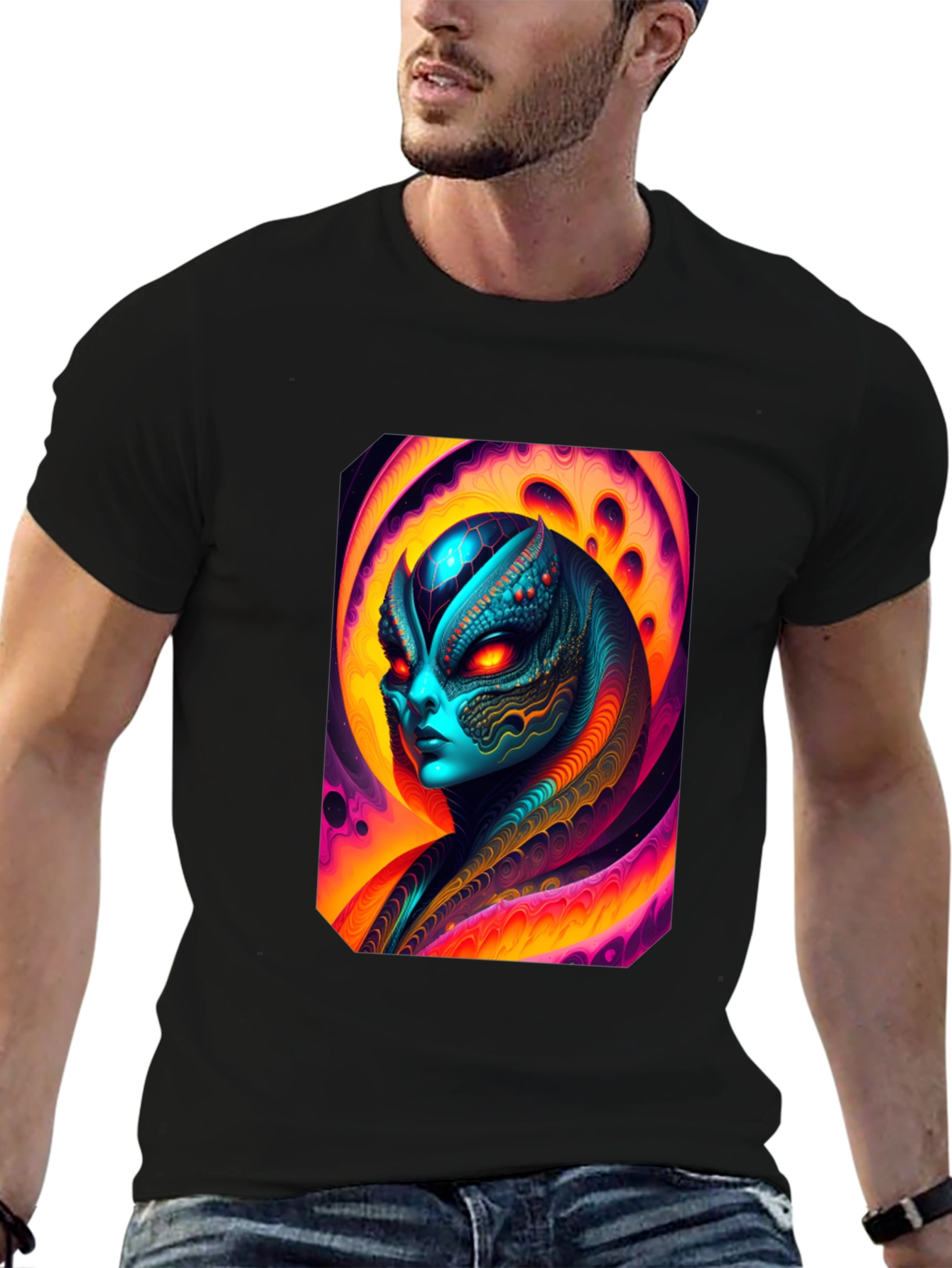Alien Graphic Tee - Black Cotton T-Shirt