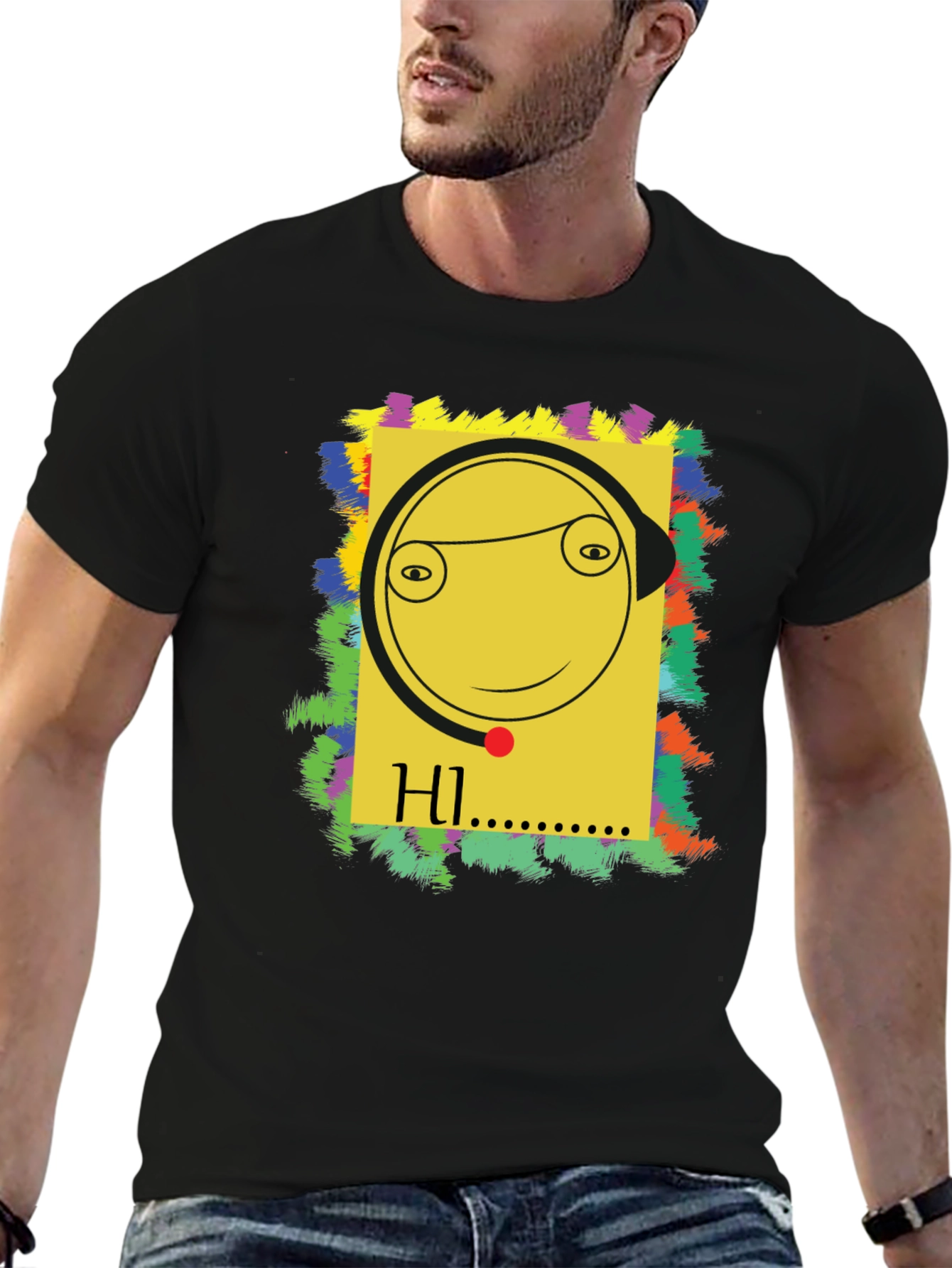 Unique Graphic Tee - HI Smiley Face