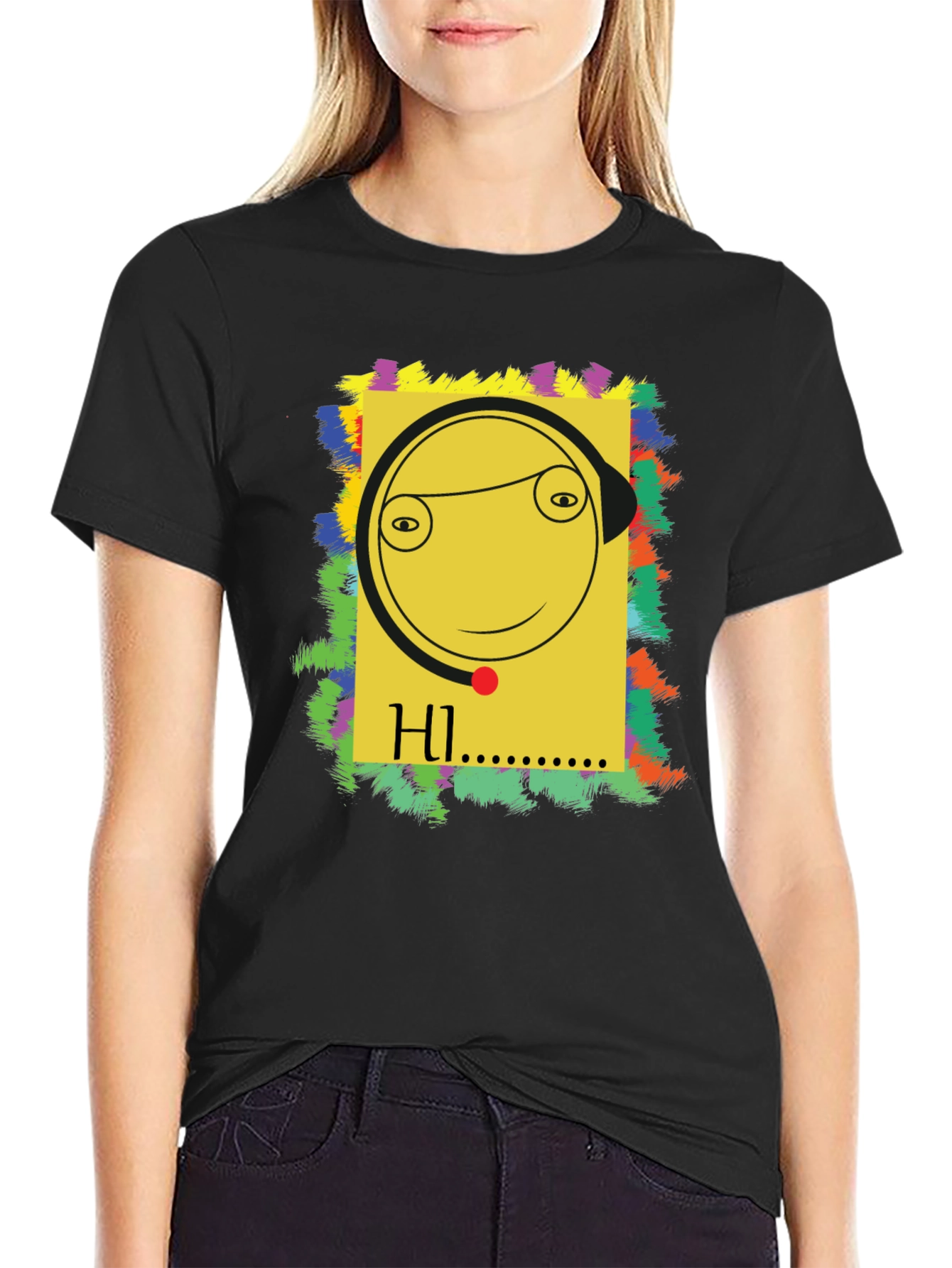 Unique Graphic Tee - HI Smiley Face