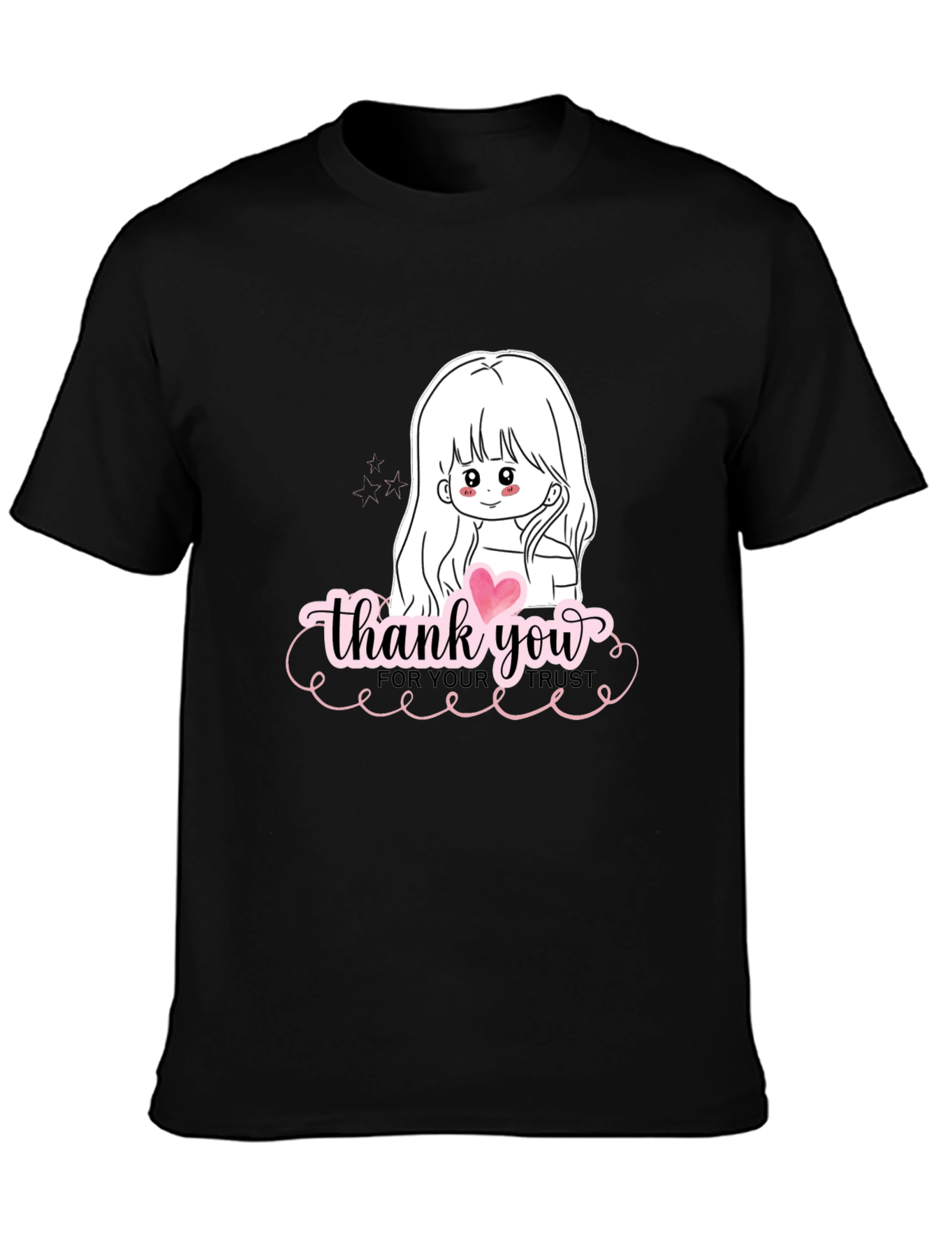 Thank You Girl Graphic T-Shirt - Casual Black Tee