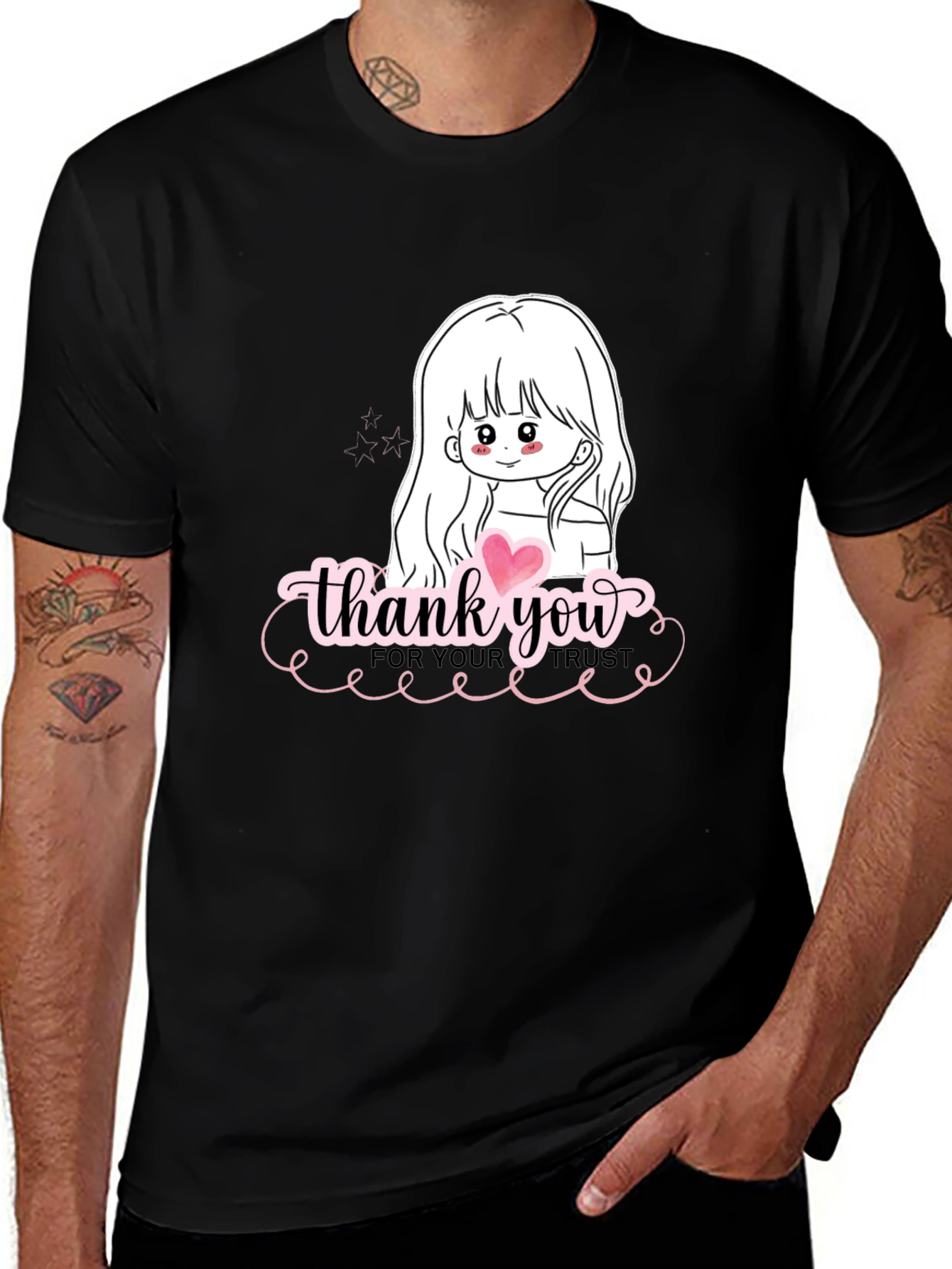 Thank You Girl Graphic T-Shirt - Casual Black Tee