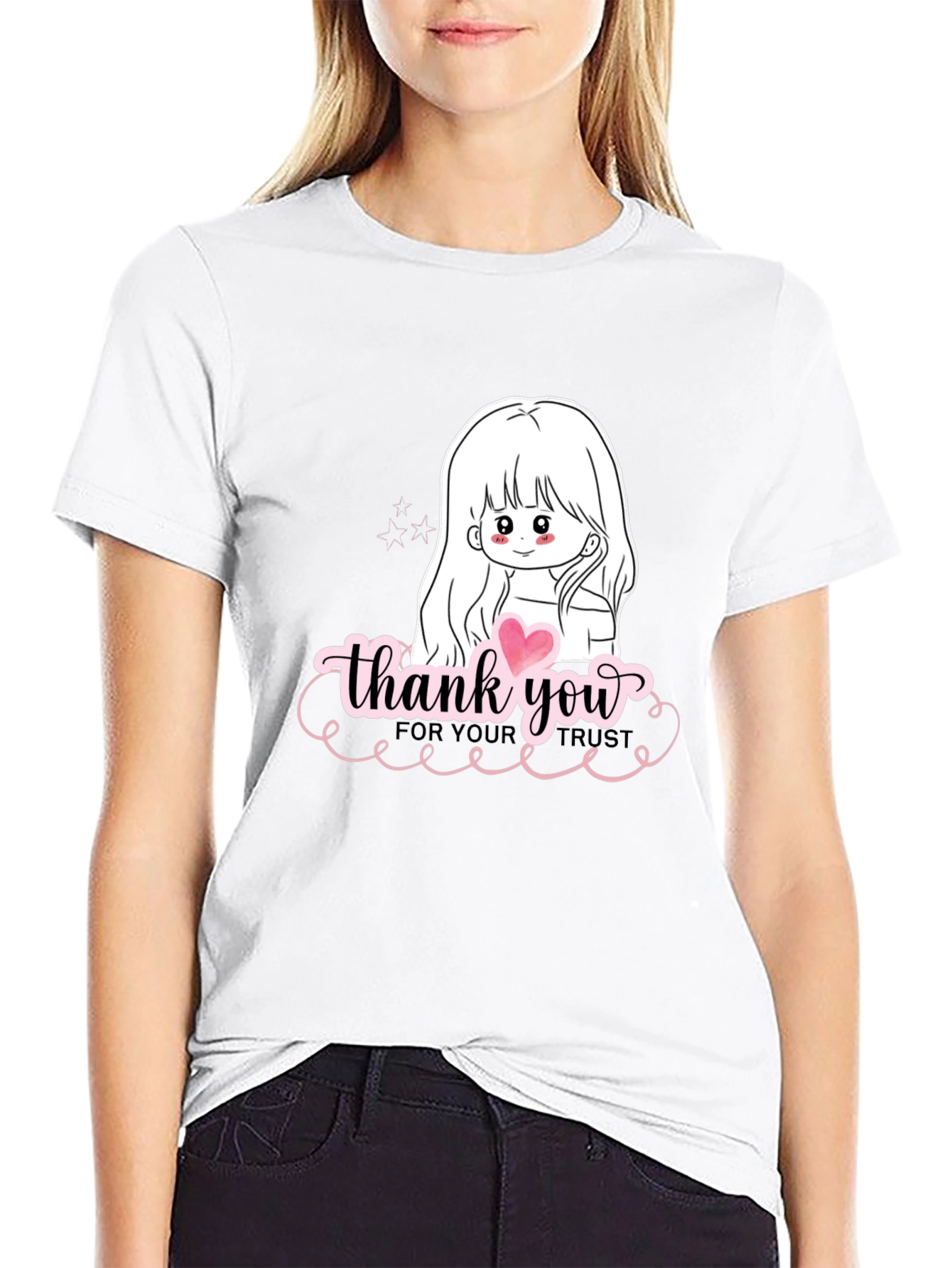Thank You Girl Graphic T-Shirt - Casual Black Tee
