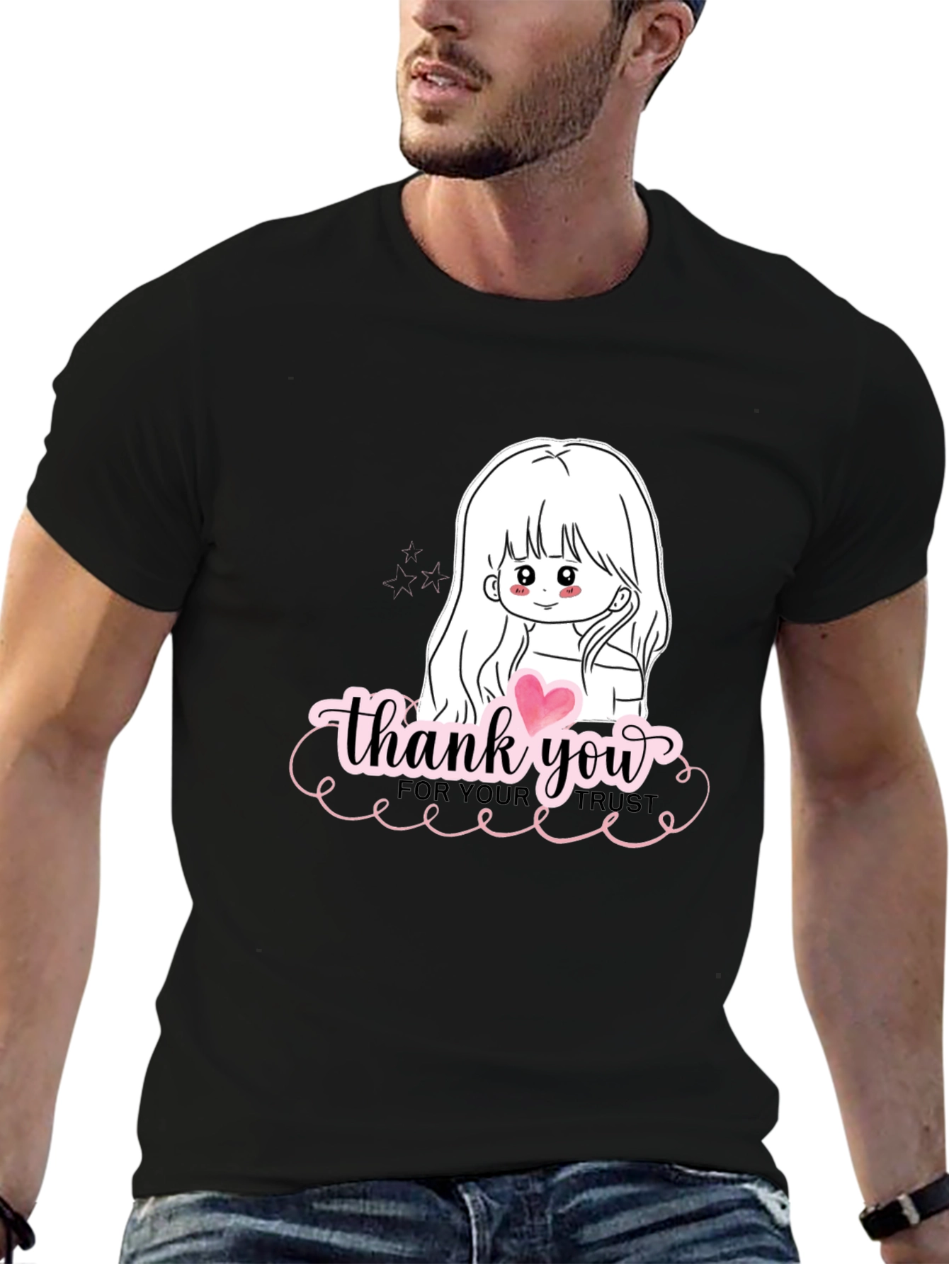 Thank You Girl Graphic T-Shirt - Casual Black Tee