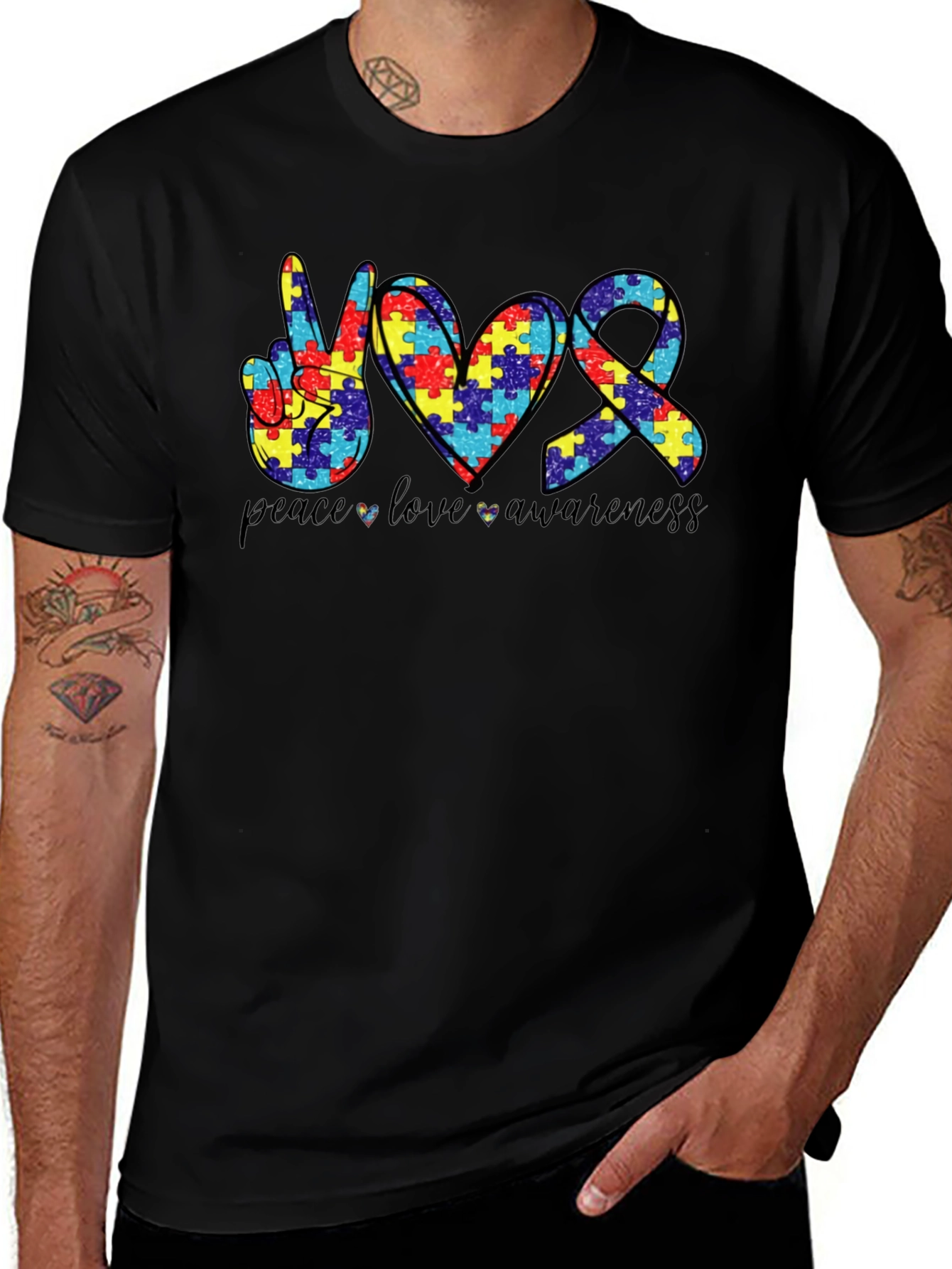 Autism Awareness Graphic Tee - Peace Love Awareness