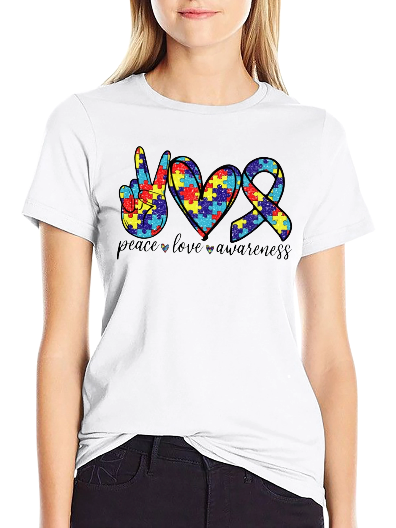 Autism Awareness Graphic Tee - Peace Love Awareness