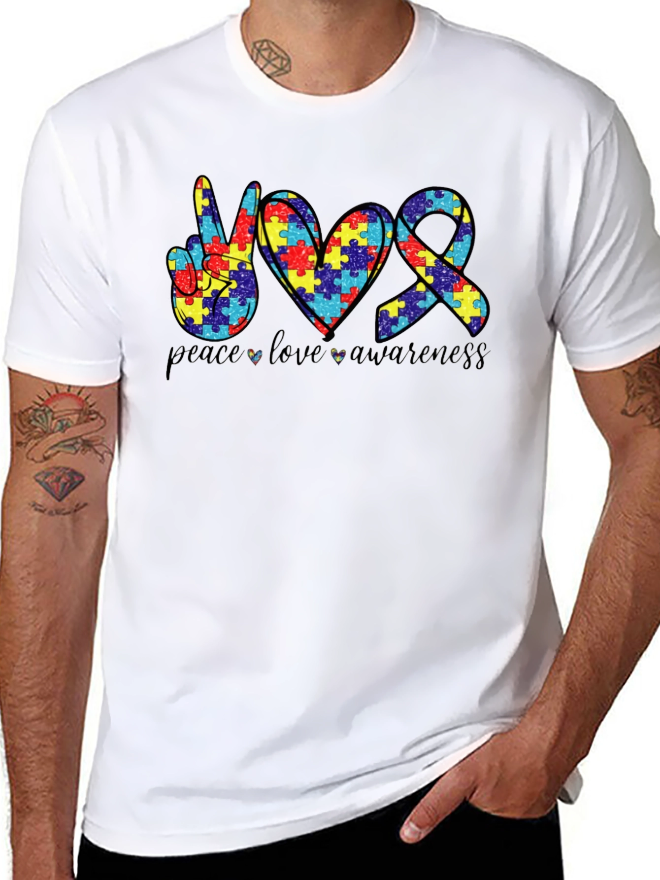 Autism Awareness Graphic Tee - Peace Love Awareness