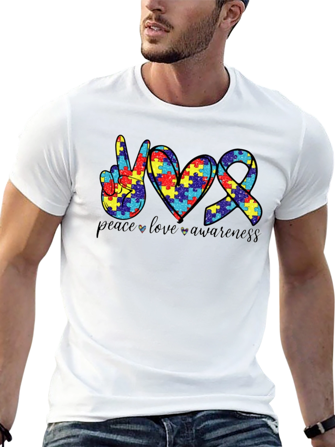 Autism Awareness Graphic Tee - Peace Love Awareness