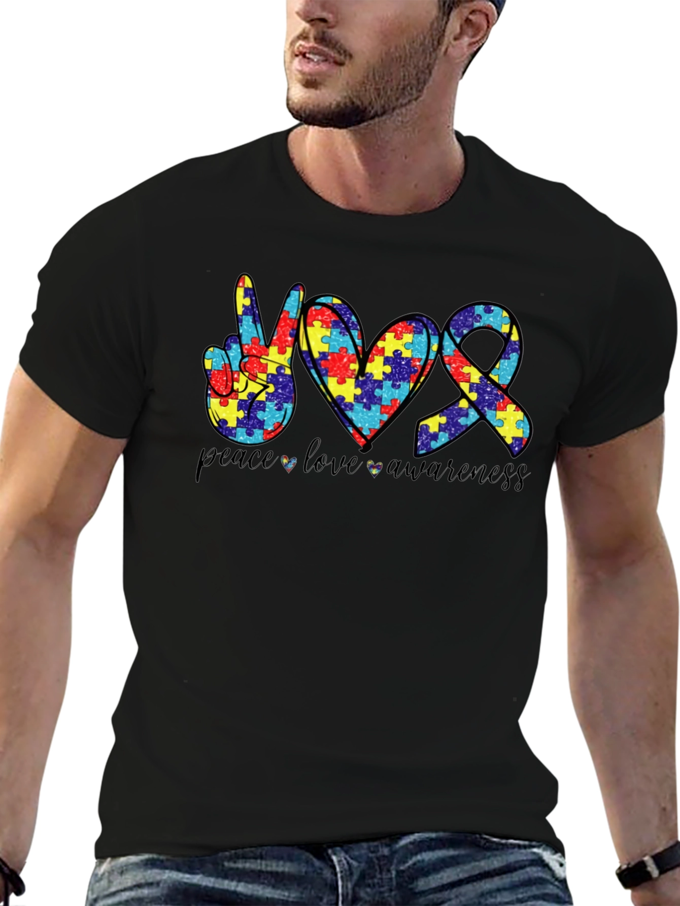 Autism Awareness Graphic Tee - Peace Love Awareness