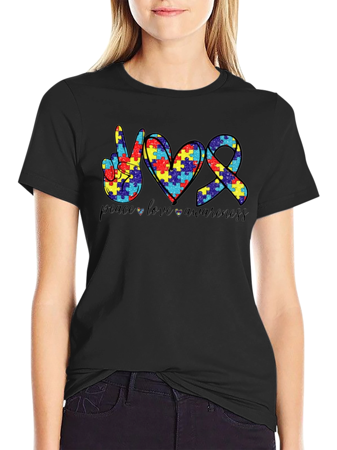 Autism Awareness Graphic Tee - Peace Love Awareness