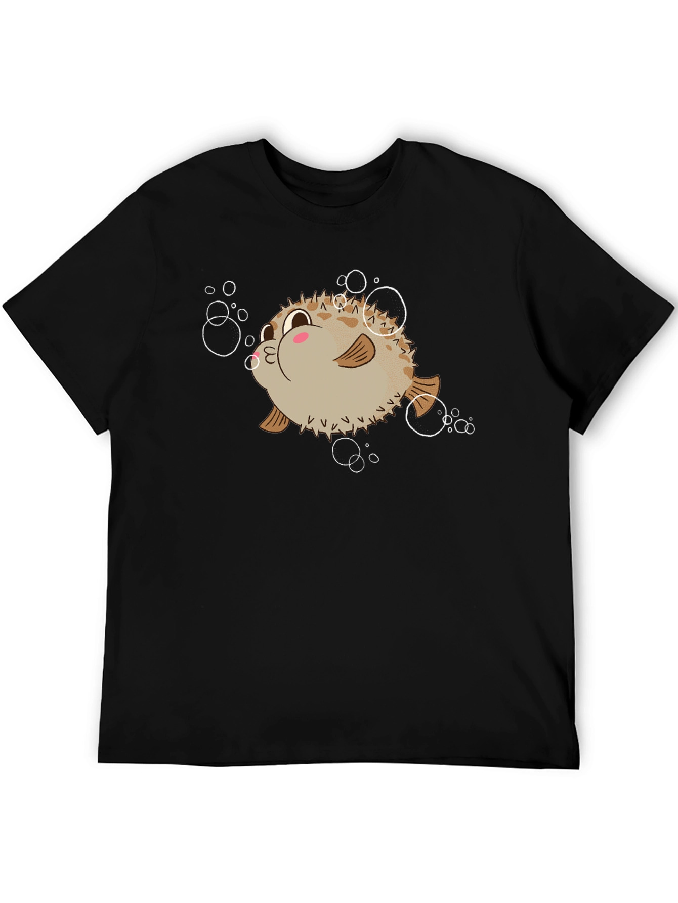 Cute Pufferfish Cartoon Graphic Tee - Black T-Shirt