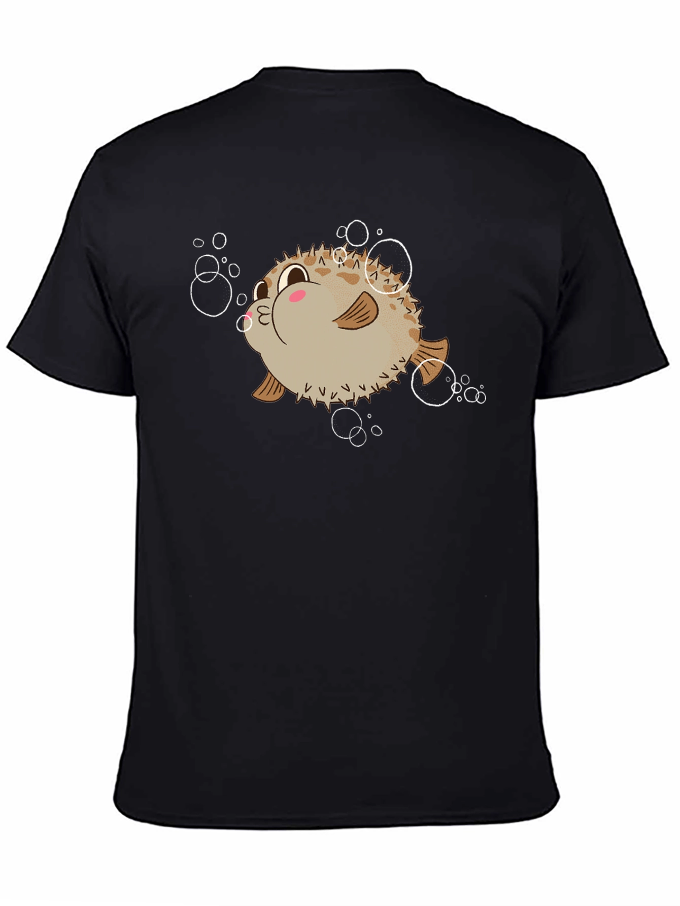 Cute Pufferfish Cartoon Graphic Tee - Black T-Shirt