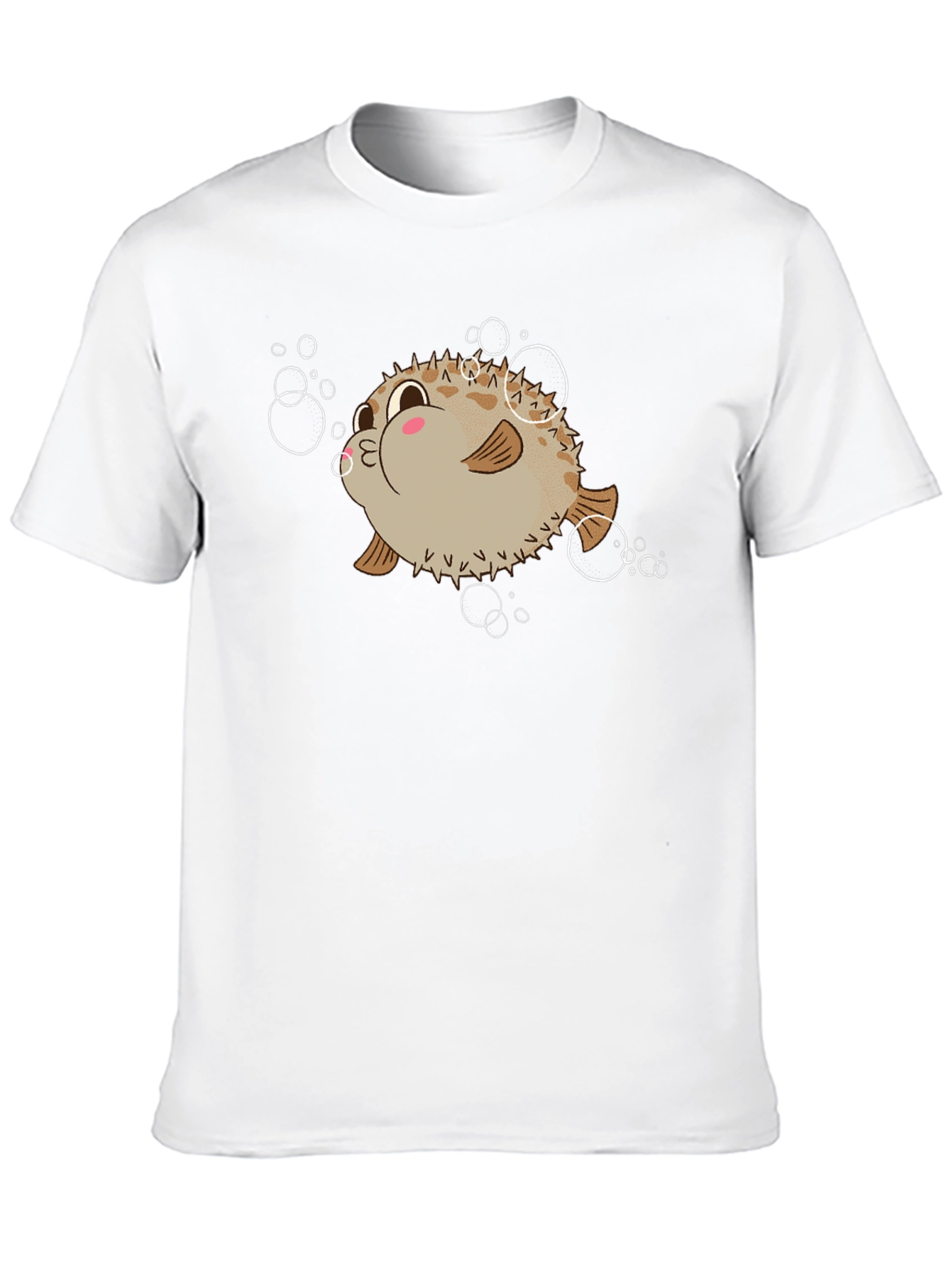 Cute Pufferfish Cartoon Graphic Tee - Black T-Shirt