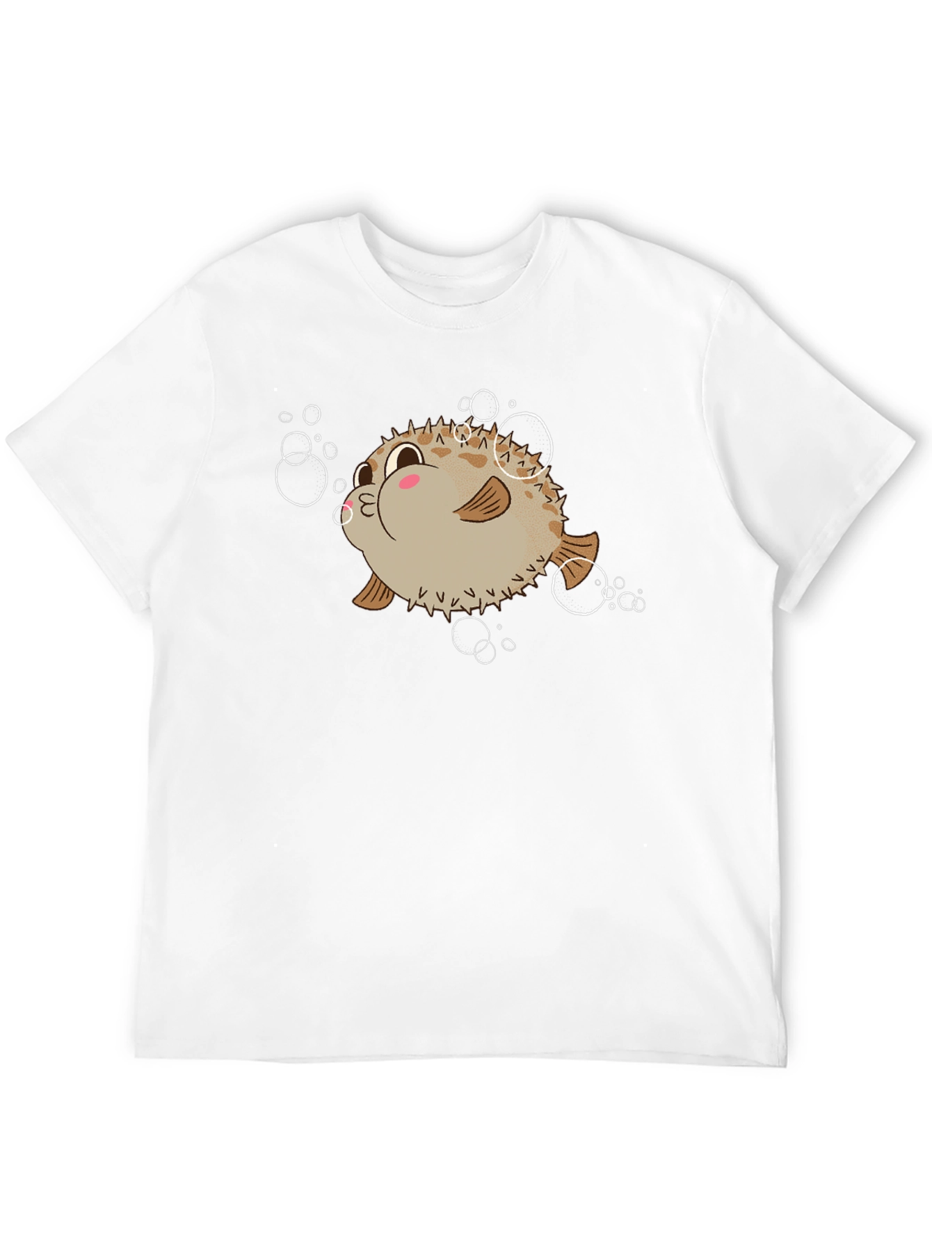 Cute Pufferfish Cartoon Graphic Tee - Black T-Shirt