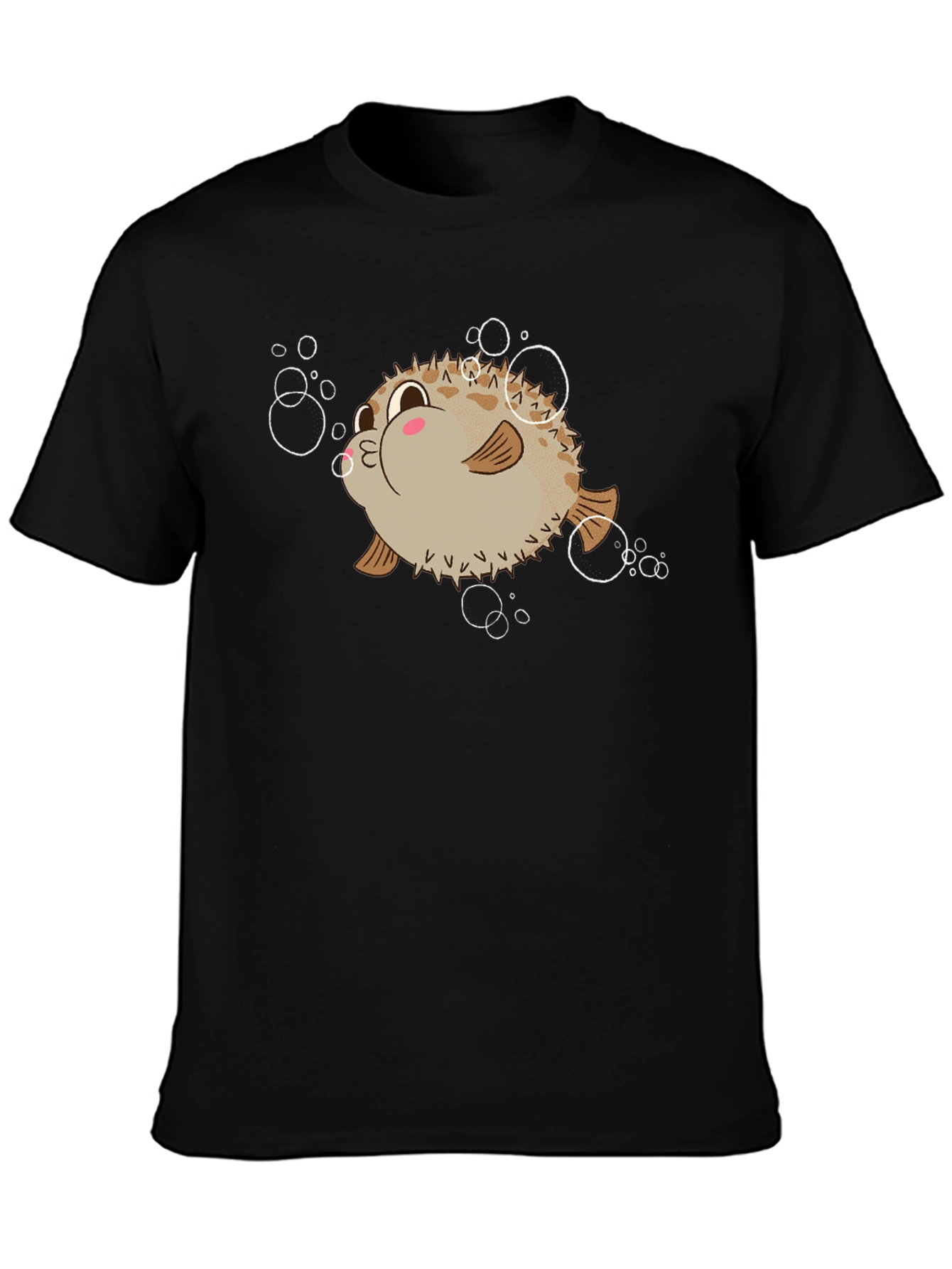 Cute Pufferfish Cartoon Graphic Tee - Black T-Shirt