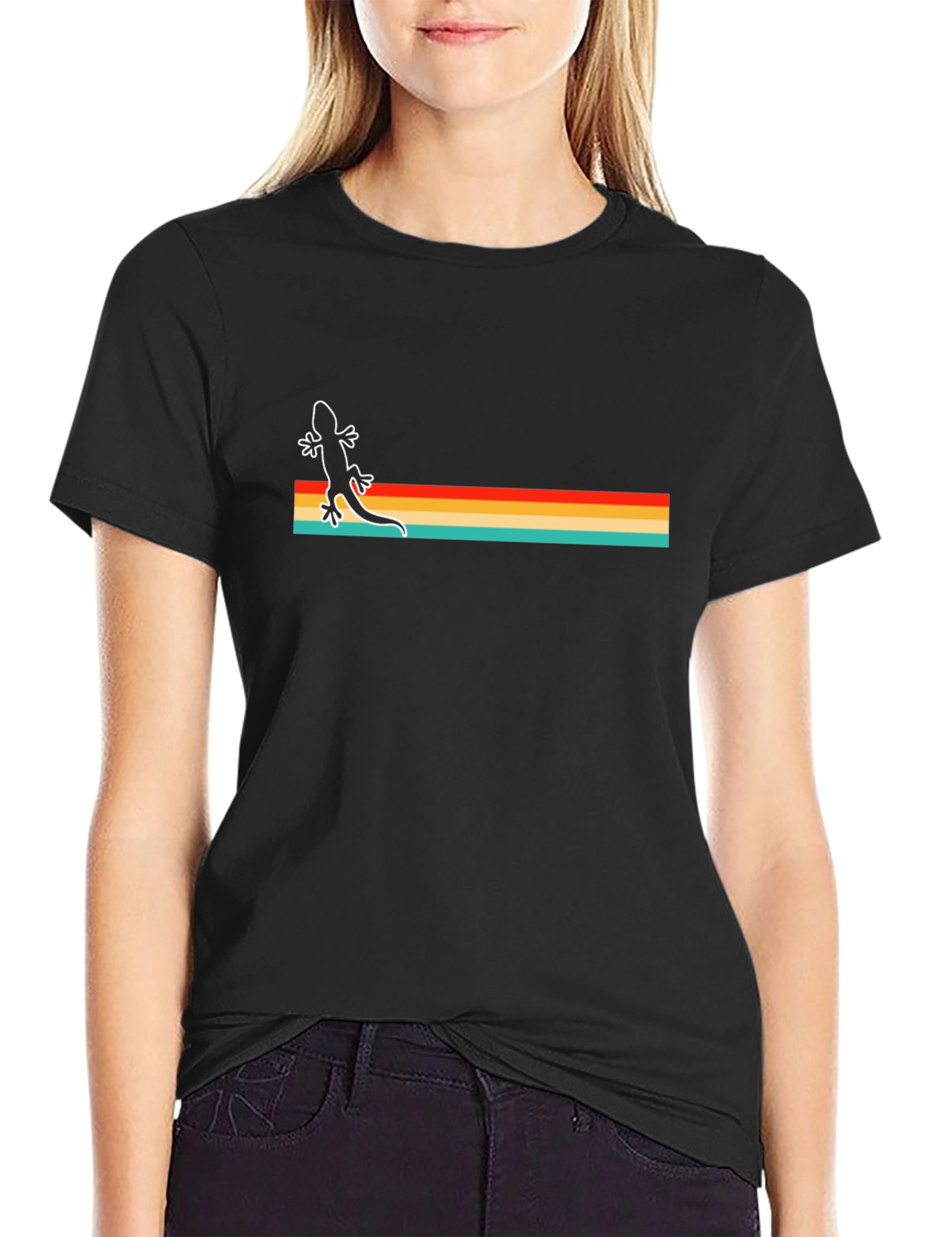 Retro Lizard Striped Graphic T-Shirt