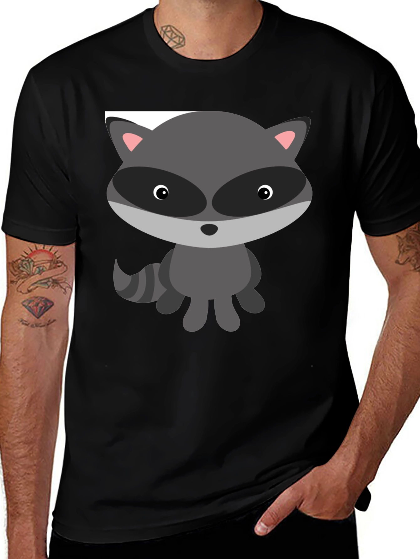 Cute Raccoon Graphic Tee - Soft Cotton Black T-Shirt