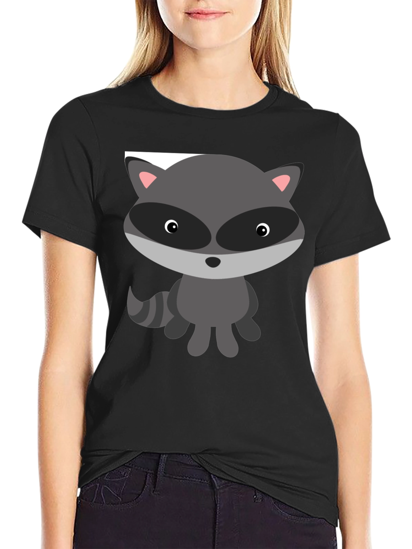 Cute Raccoon Graphic Tee - Soft Cotton Black T-Shirt