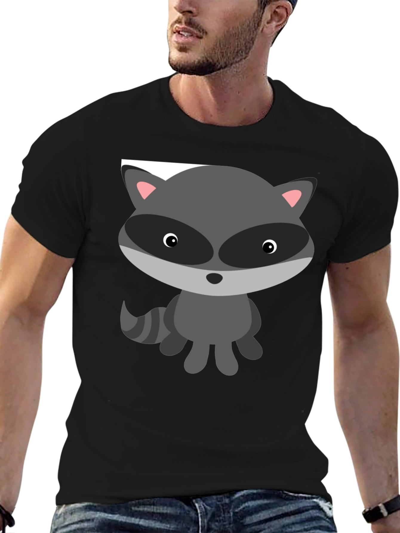 Cute Raccoon Graphic Tee - Soft Cotton Black T-Shirt