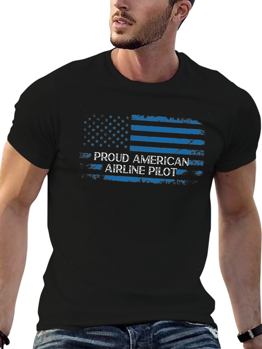 Proud American Airline Pilot Black T-Shirt