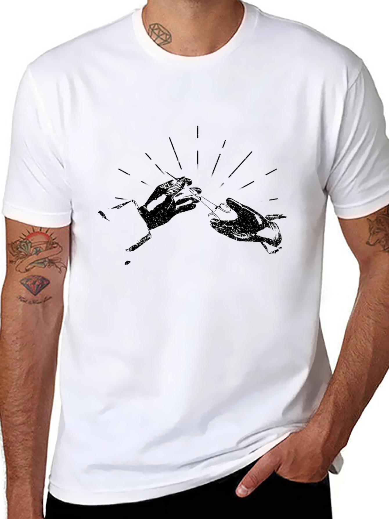 Stylish Black Graphic Tee - Hands With Cigarette