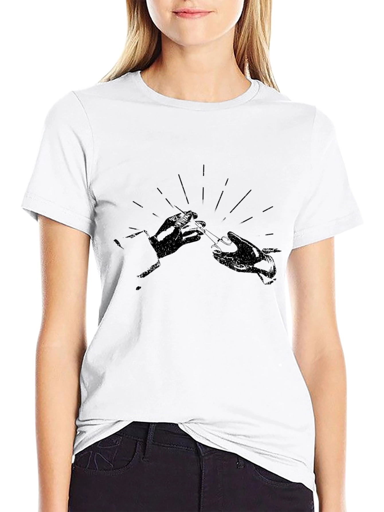 Stylish Black Graphic Tee - Hands With Cigarette