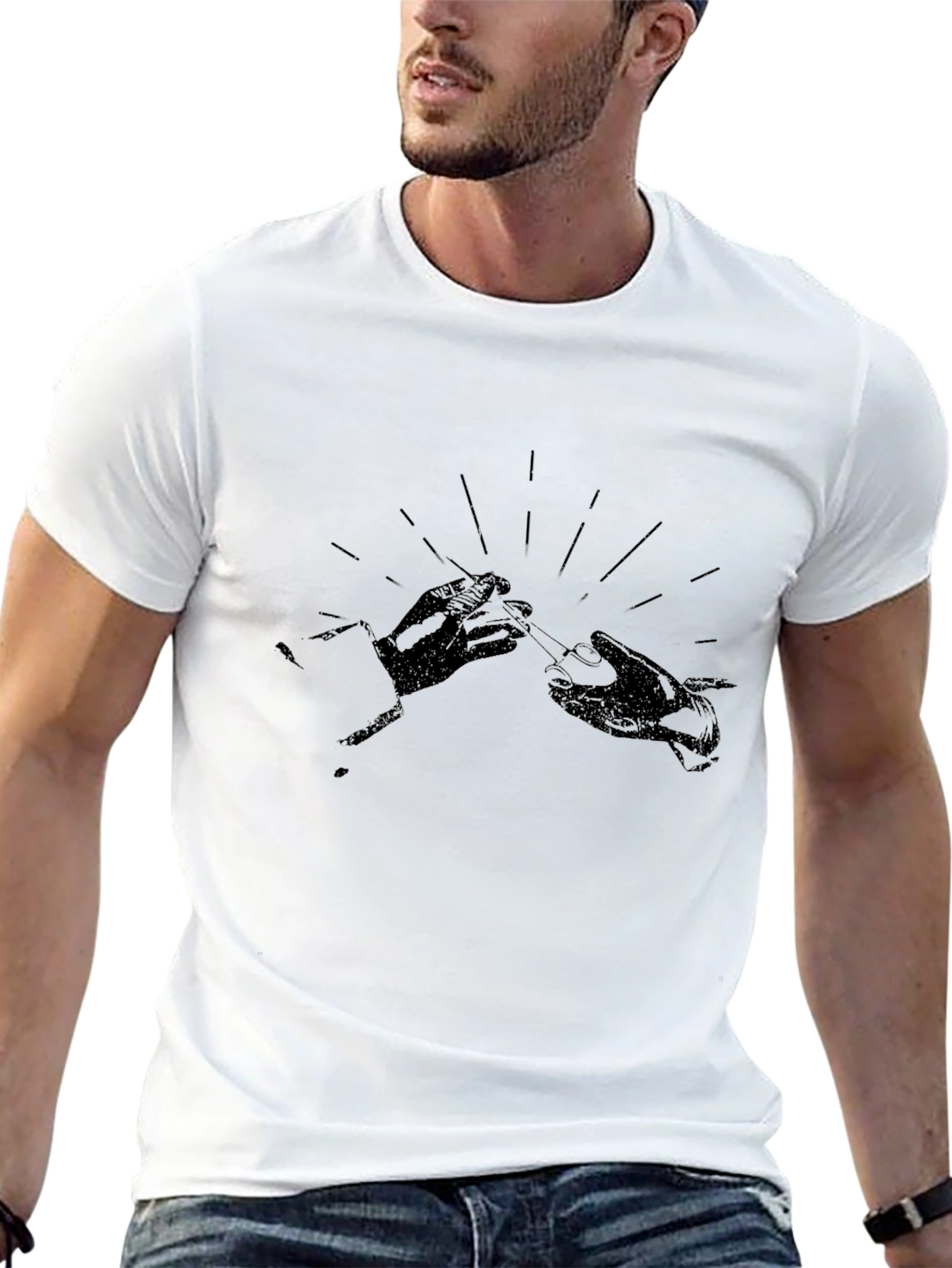 Stylish Black Graphic Tee - Hands With Cigarette