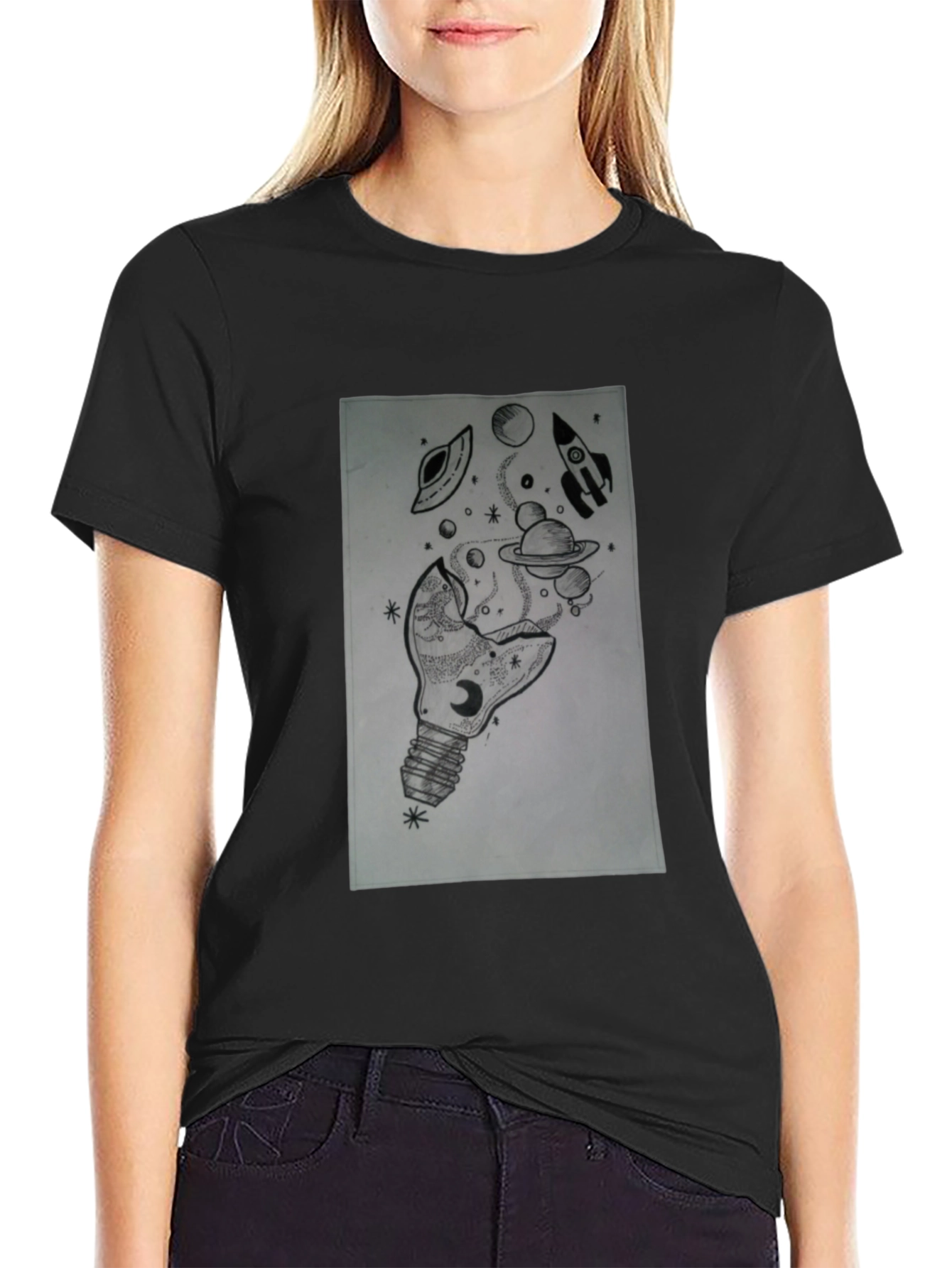 Space Bulb Black T-Shirt - Galaxy Dream Tee
