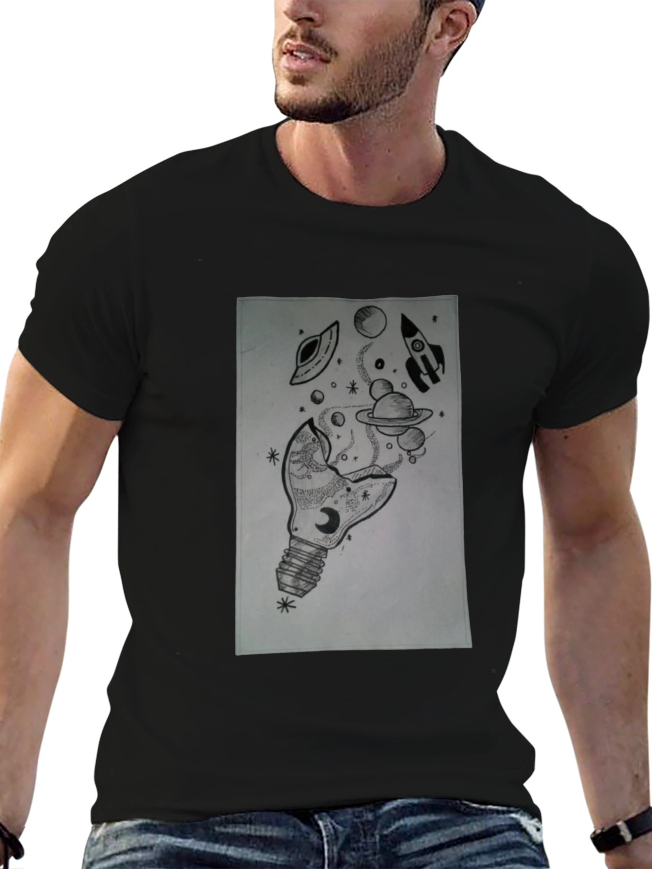 Space Bulb Black T-Shirt - Galaxy Dream Tee