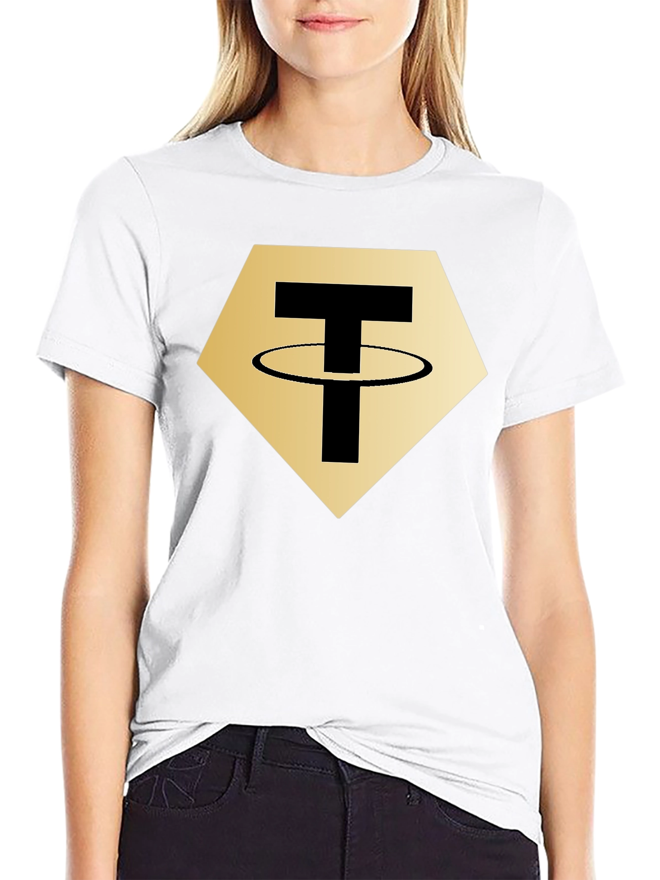 Tether Crypto T-Shirt - Black - Gold Hexagon Design