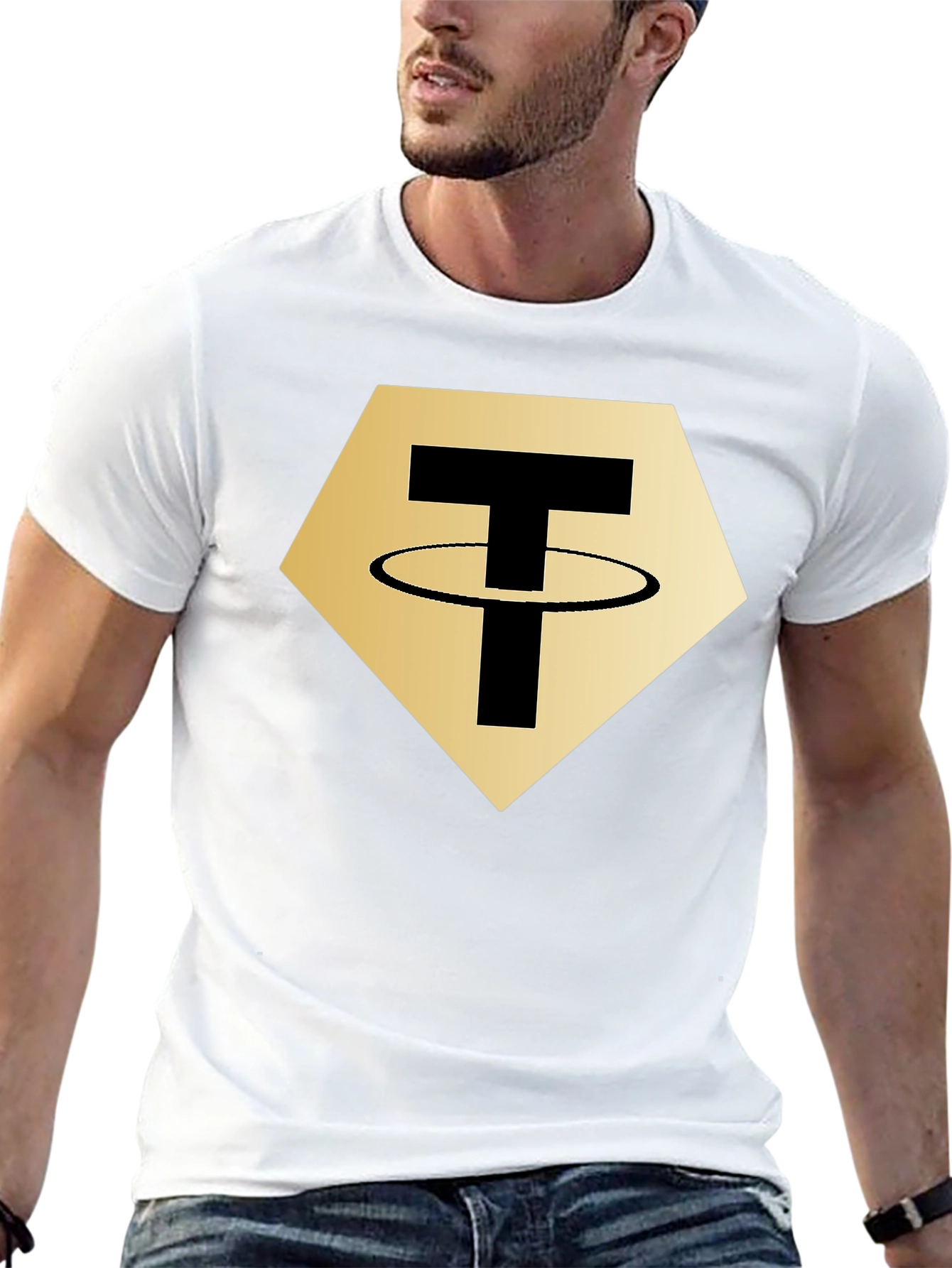 Tether Crypto T-Shirt - Black - Gold Hexagon Design