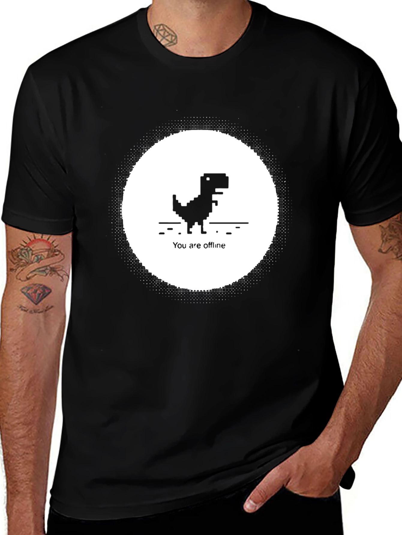 Offline Dinosaur Black T-Shirt - Retro Pixel Art Tee