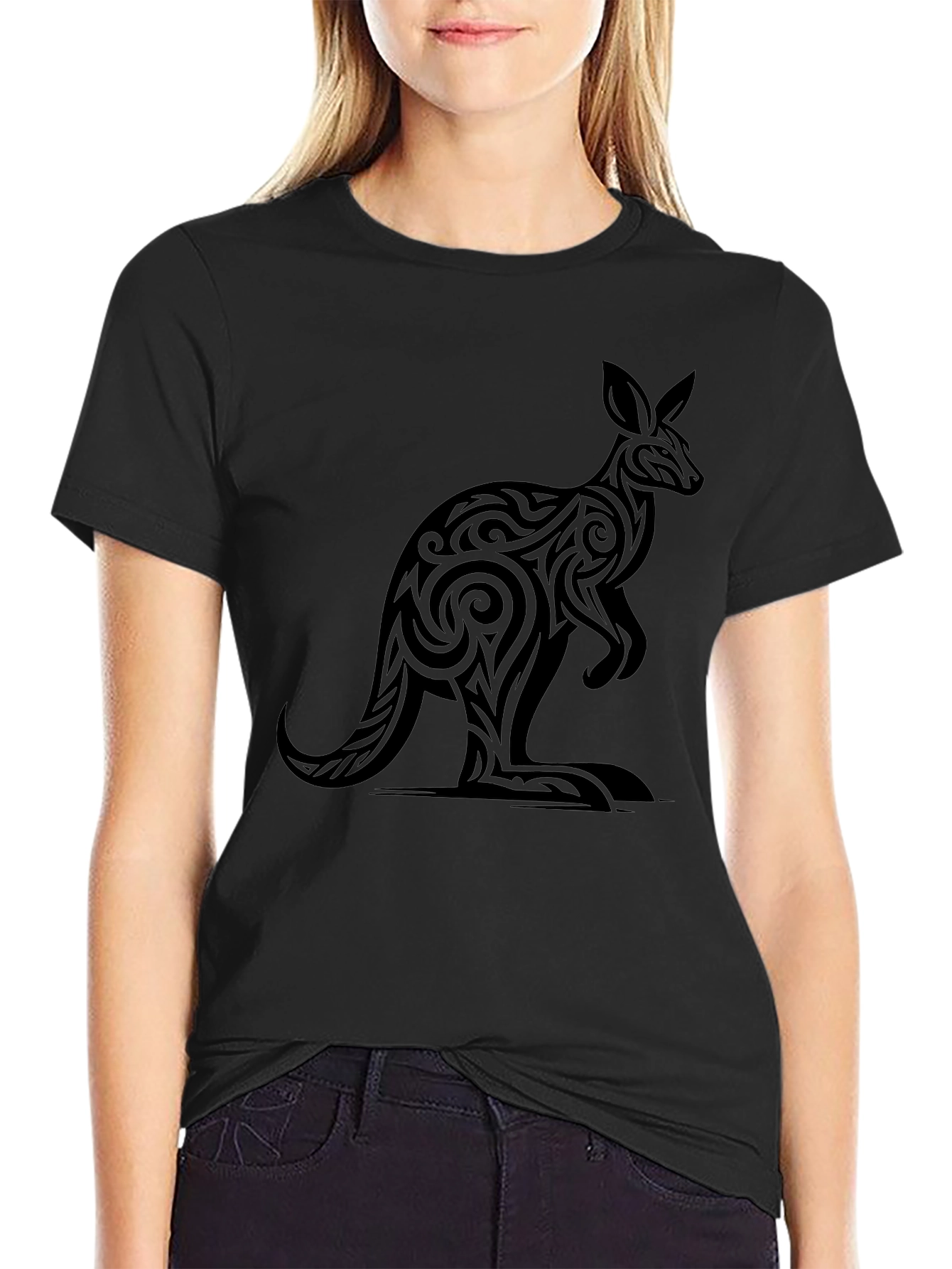 Tribal Kangaroo Graphic Black Tee