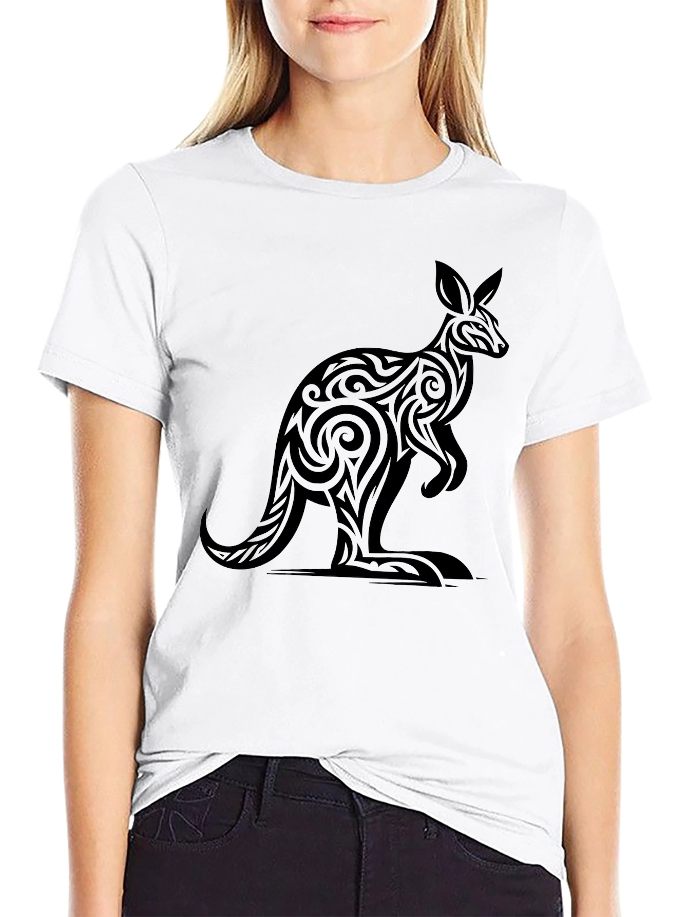 Tribal Kangaroo Graphic Black Tee
