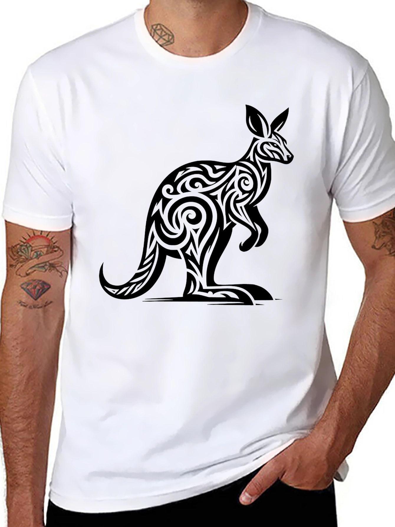 Tribal Kangaroo Graphic Black Tee