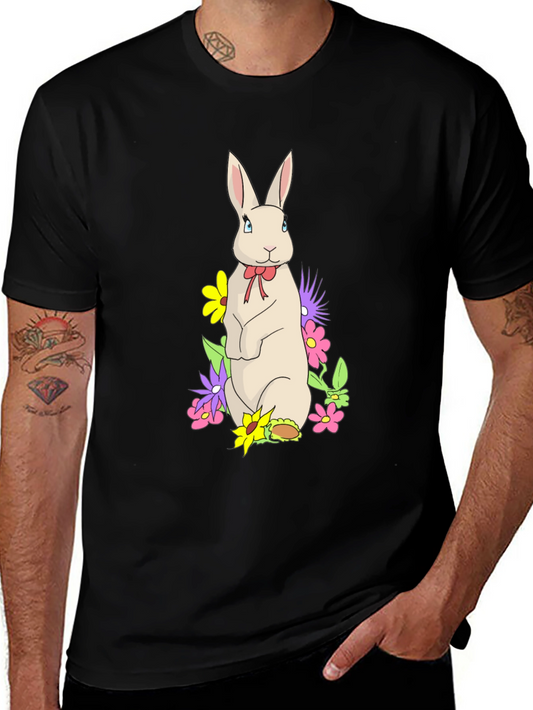 Rabbit & Flowers Black T-Shirt