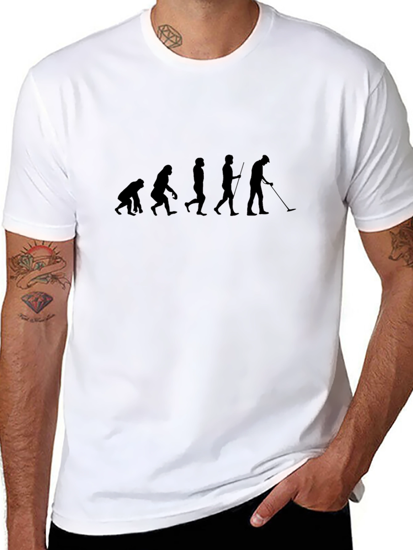 Evolution of Man Metal Detecting Black T-Shirt
