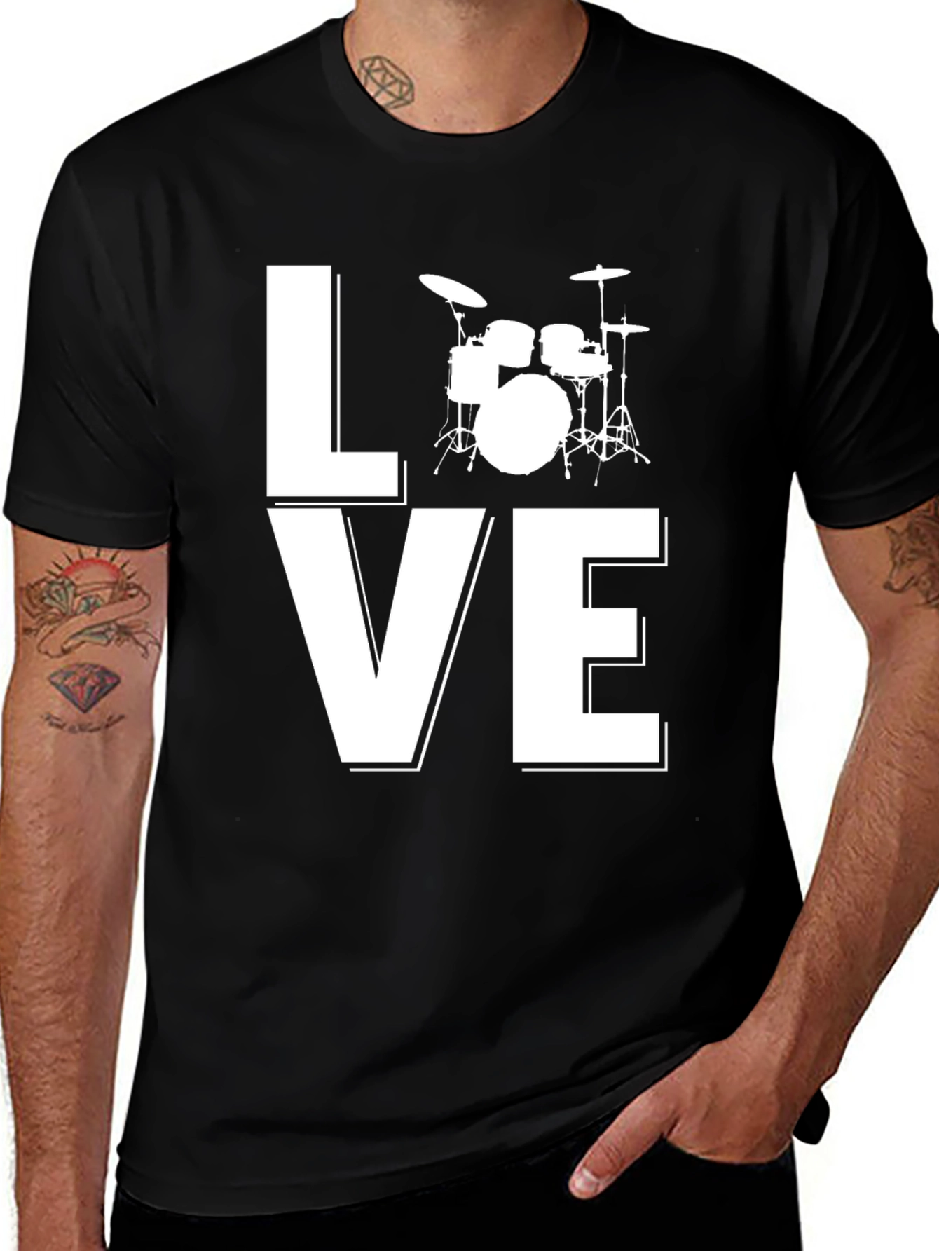 Love Drums Graphic Tee - Black Cotton Blend